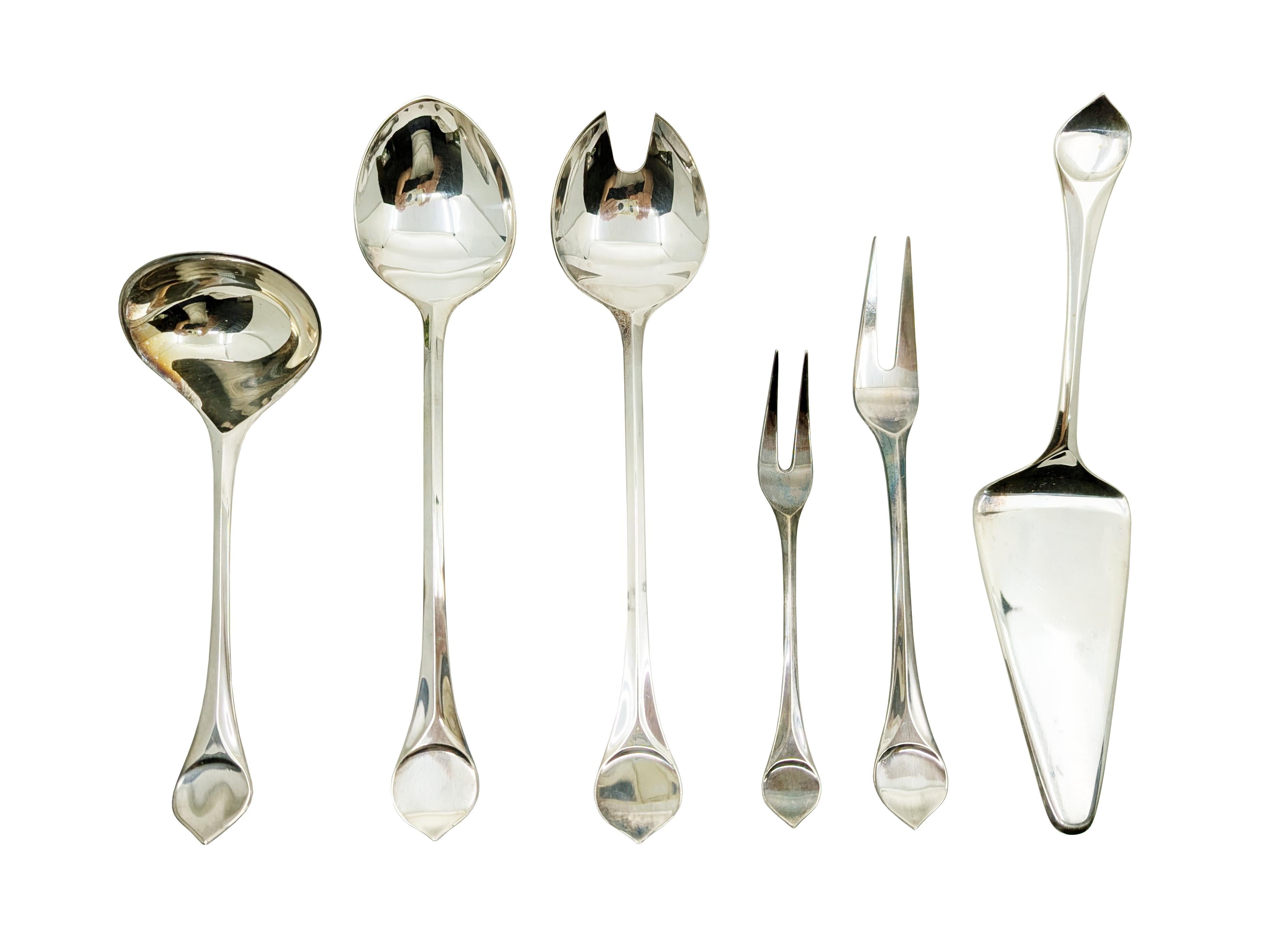 Mid-Century moderno Raro set di posate Lotus in metallo placcato argento per 6 persone di Rosenthal, anni '60 in vendita
