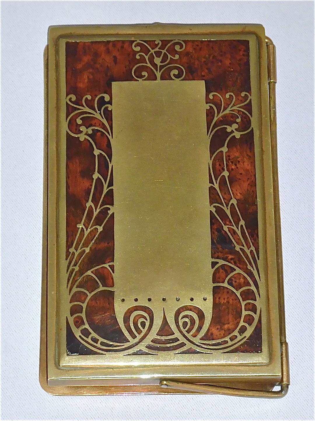 Seltenes 6teiliges Schreibtisch-Set Erhard & Sohne, Holzintarsien-Messing, Art nouveau-Stil 1900, Erhard & Sohne im Angebot 4