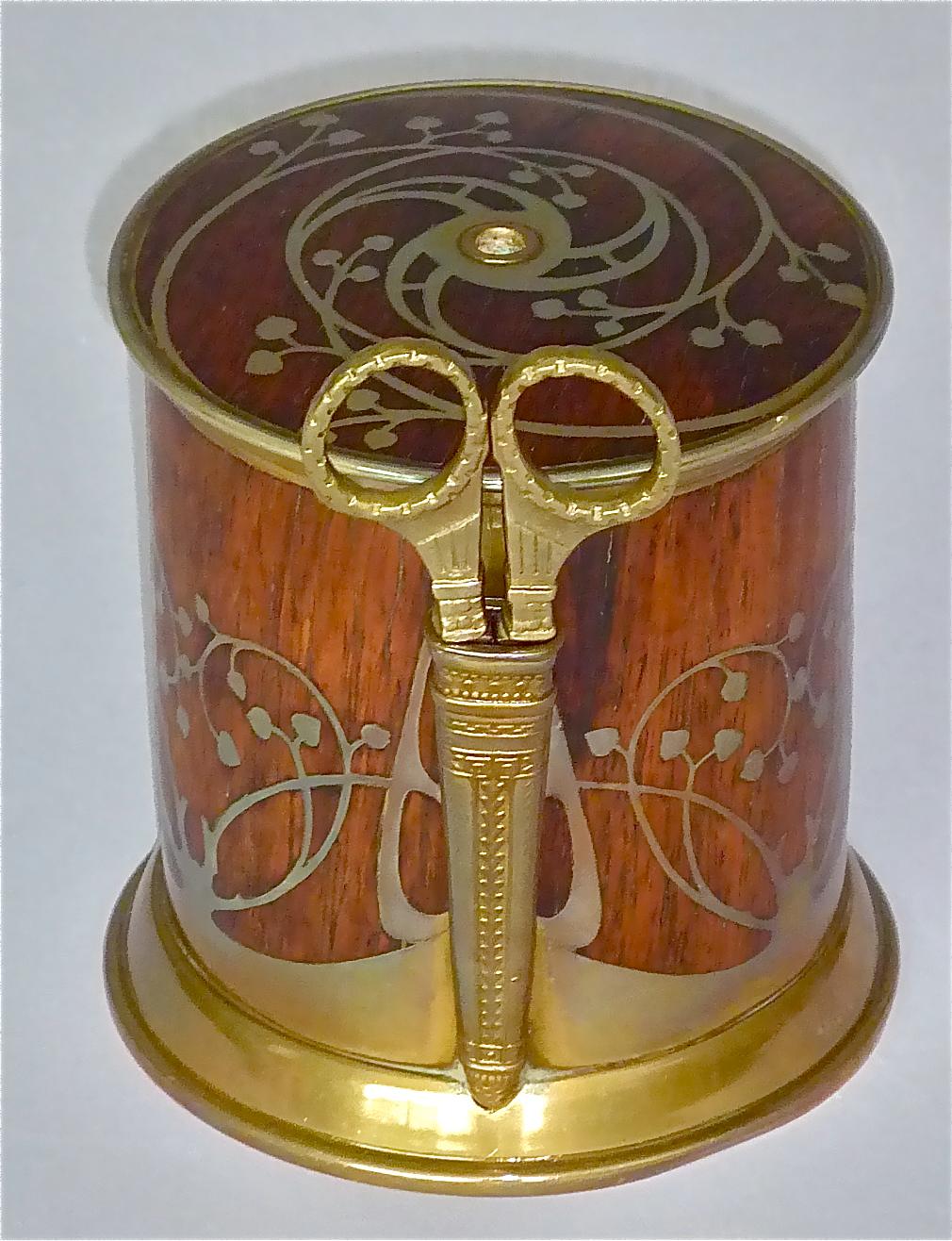 Rare 6 Piece Writing Desk Set Erhard & Sohne Wood Inlay Brass Art Nouveau 1900 For Sale 12