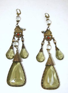 Rare 6” Vintage Art Deco Czech Egyptian Revival Sphinx Earrings