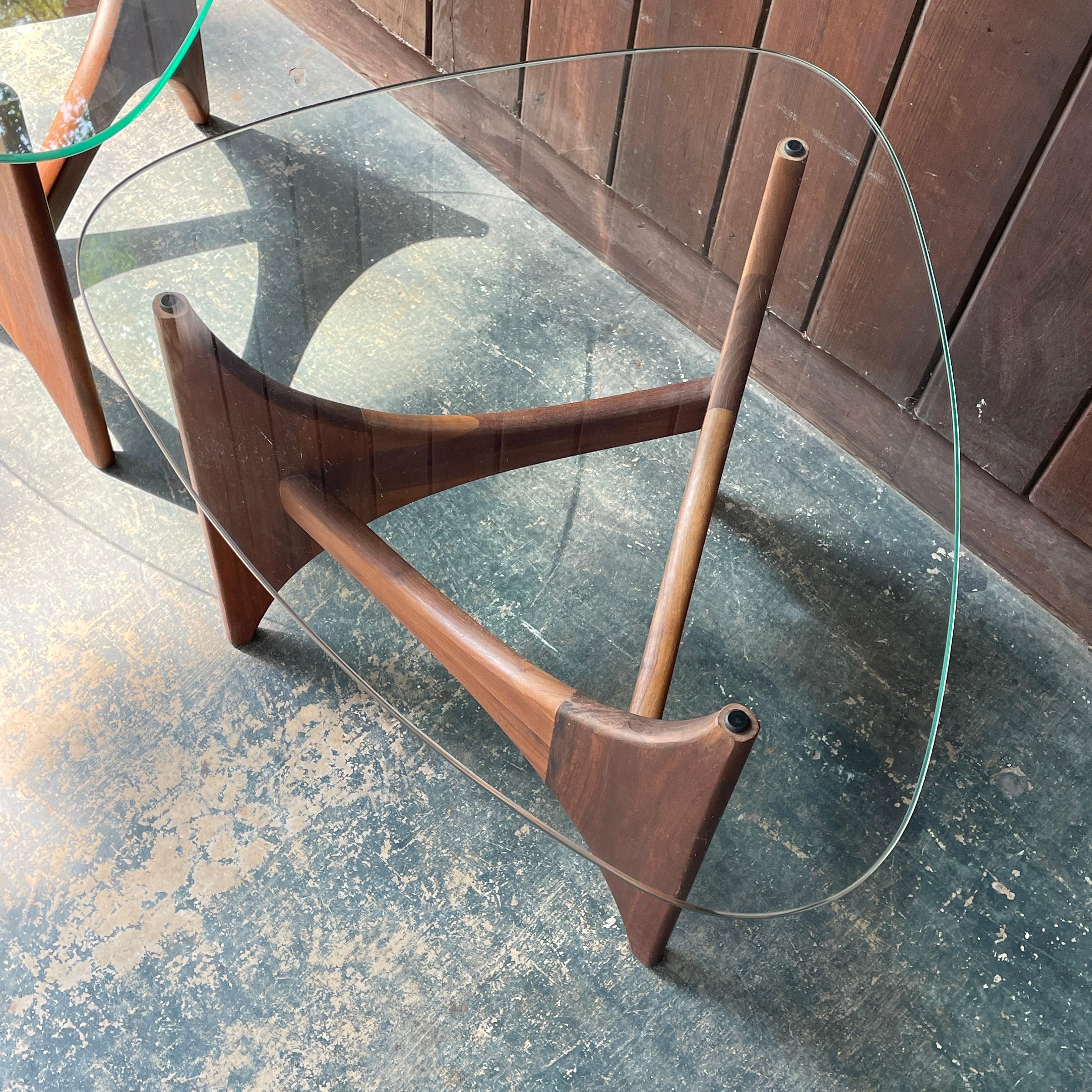 Rare 60s Adrian Pearsall Walnut Triangular Sofa Side Tables like Isamu Noguchi For Sale 3