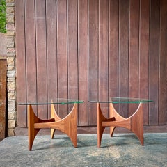 Rare 60s Adrian Pearsall Walnut Triangular Sofa Side Tables like Isamu Noguchi