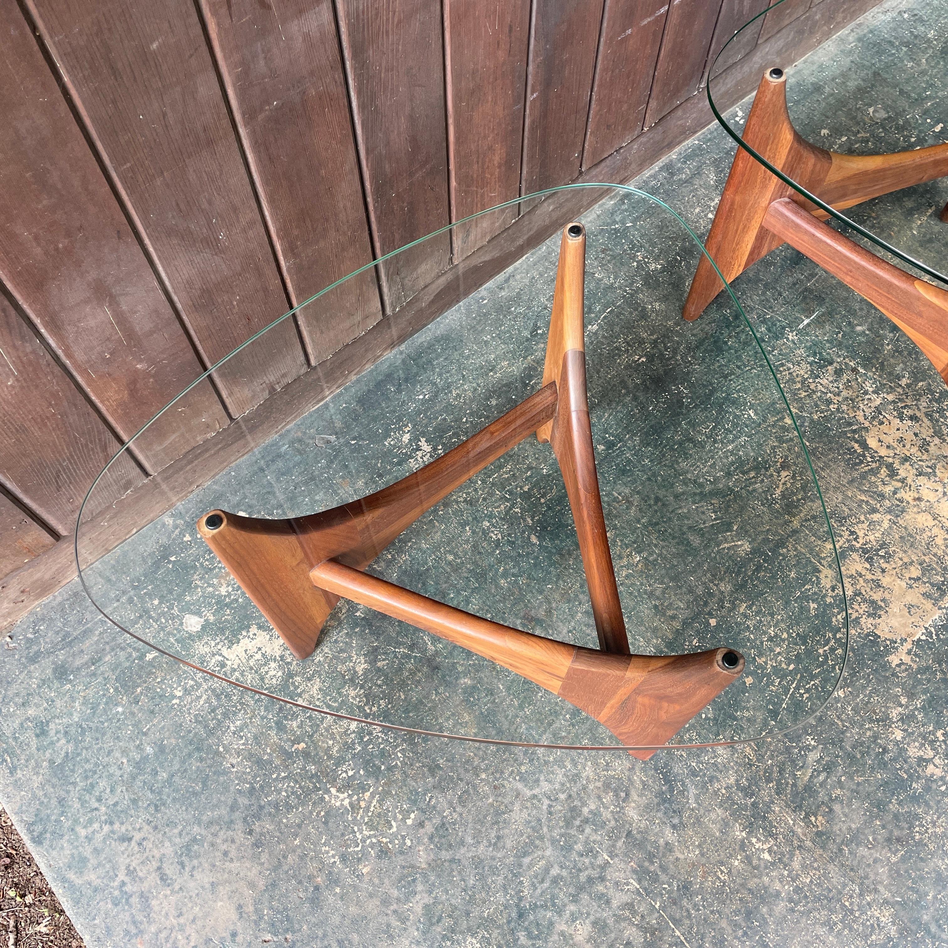Glass Rare 60s Adrian Pearsall Walnut Triangular Sofa Side Tables like Isamu Noguchi For Sale