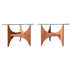 Rare 60s Adrian Pearsall Walnut Triangular Sofa Side Tables like Isamu Noguchi