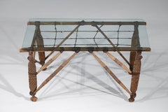 Seltener 1960er afrikanischer ethnischer Konsolentisch aus Holz und Leder Glas