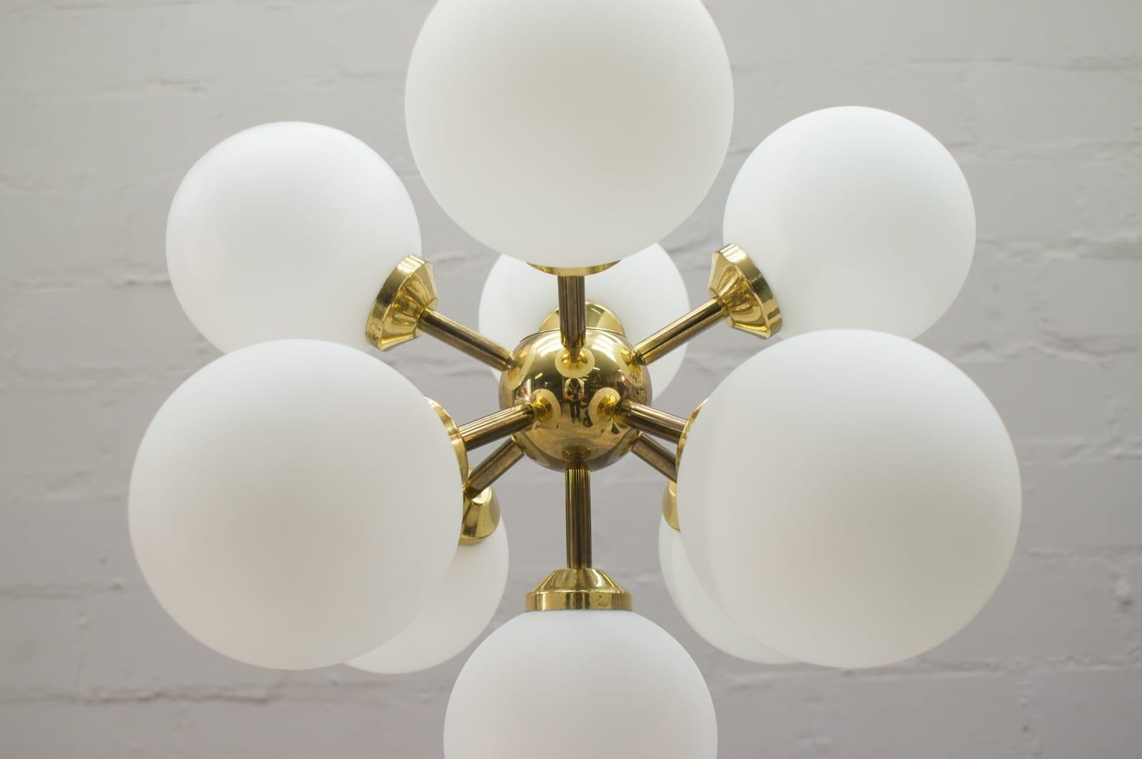 Mid-20th Century Rare 1960s Orbit or Ceiling Lamp with 9 Opaline Glasses For Sale