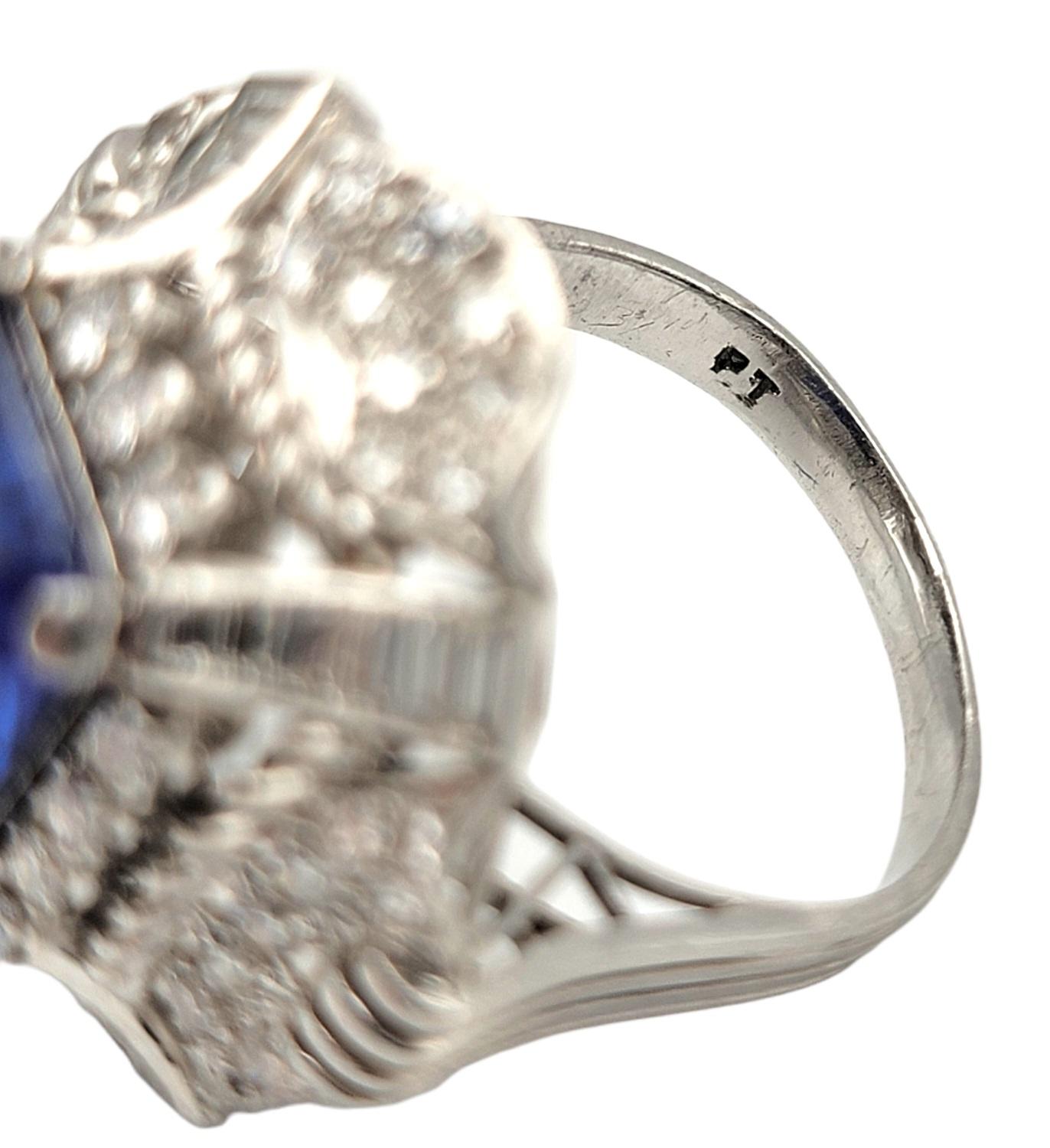 Women's Rare 6.18 Carat Untreated Emerald Cut Ceylon Sapphire and Diamond Platinum Ring For Sale