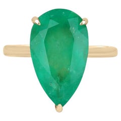 Rare 6.28ct Pear Cut Colombian Emerald Solitaire Gold Ring - 18K 750 Gold