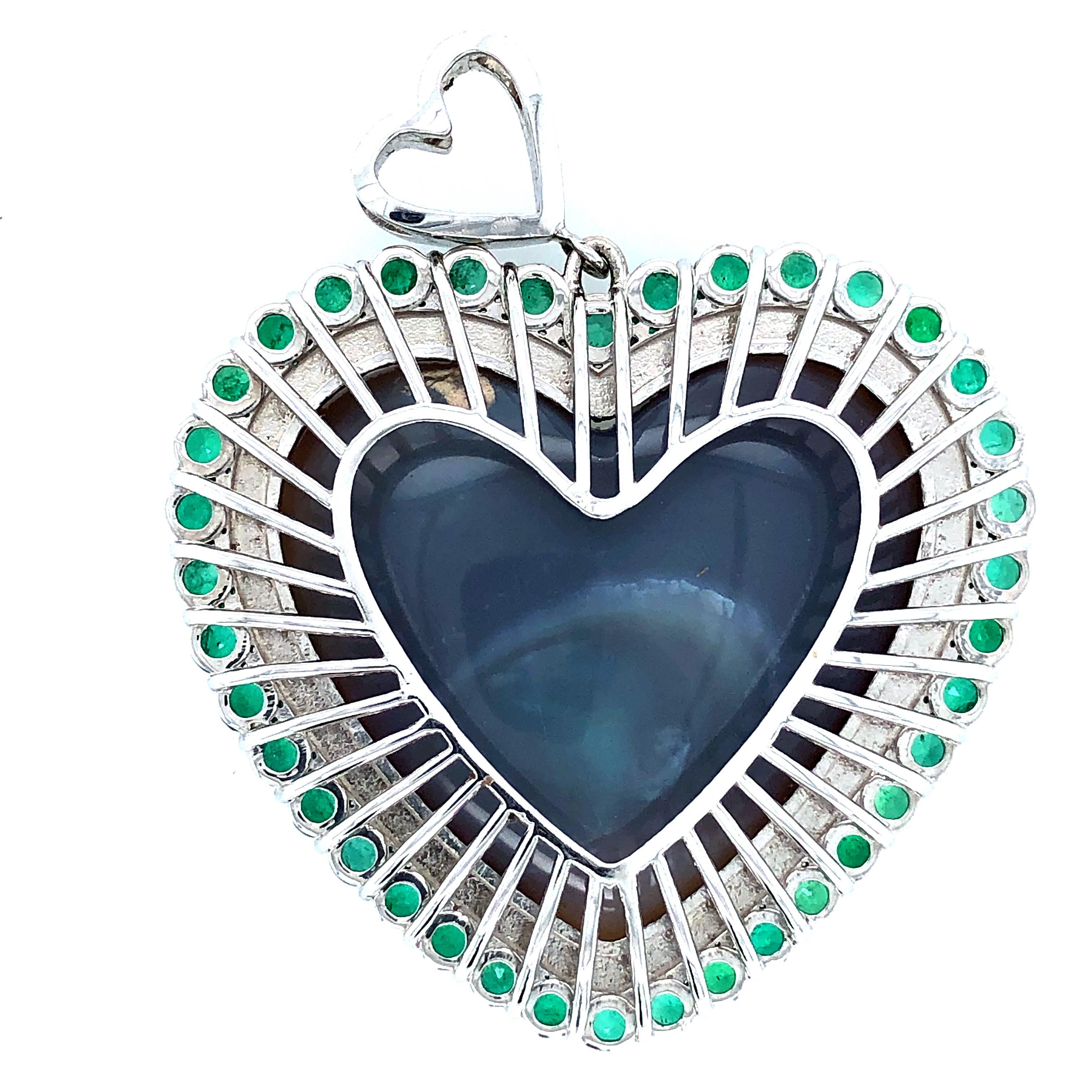 Rare 65 Carat Black Opal Emeralds and Diamonds Pendant In New Condition In Miami, FL
