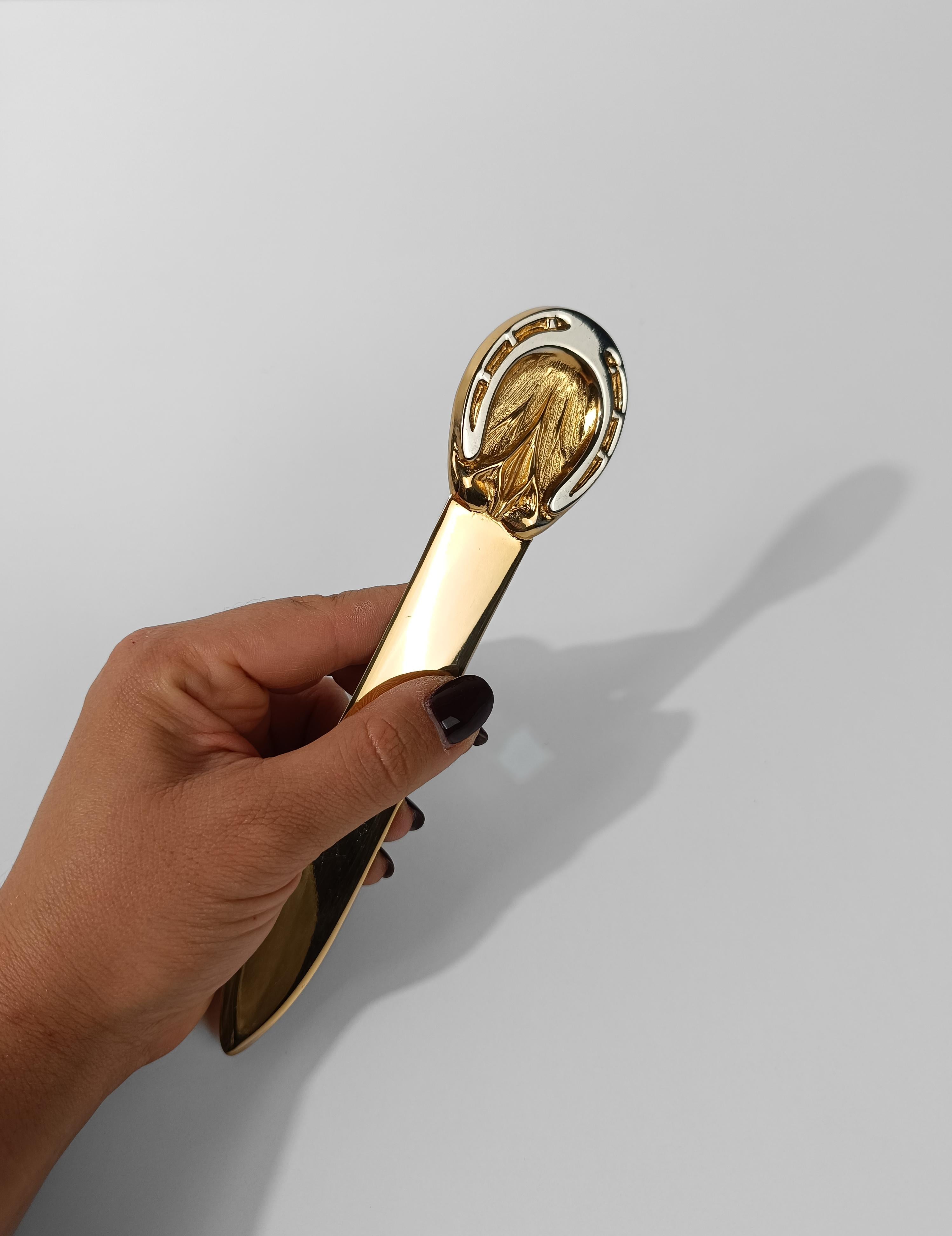 Rare 70s Horseshoe Letter Opener in Brass & Chrome By Gucci With Original Box For Sale 5