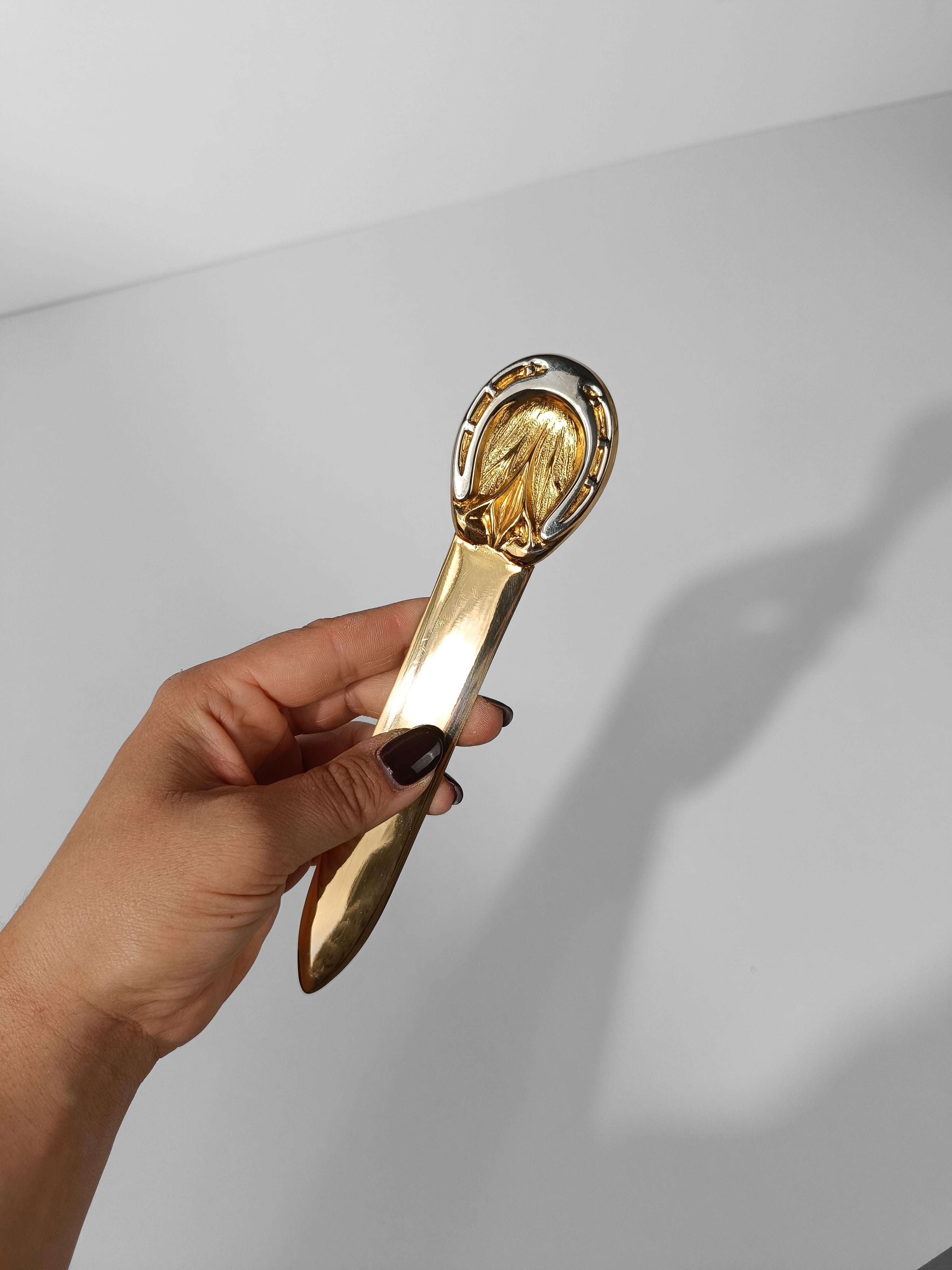 Rare 70s Horseshoe Letter Opener in Brass & Chrome By Gucci With Original Box For Sale 6