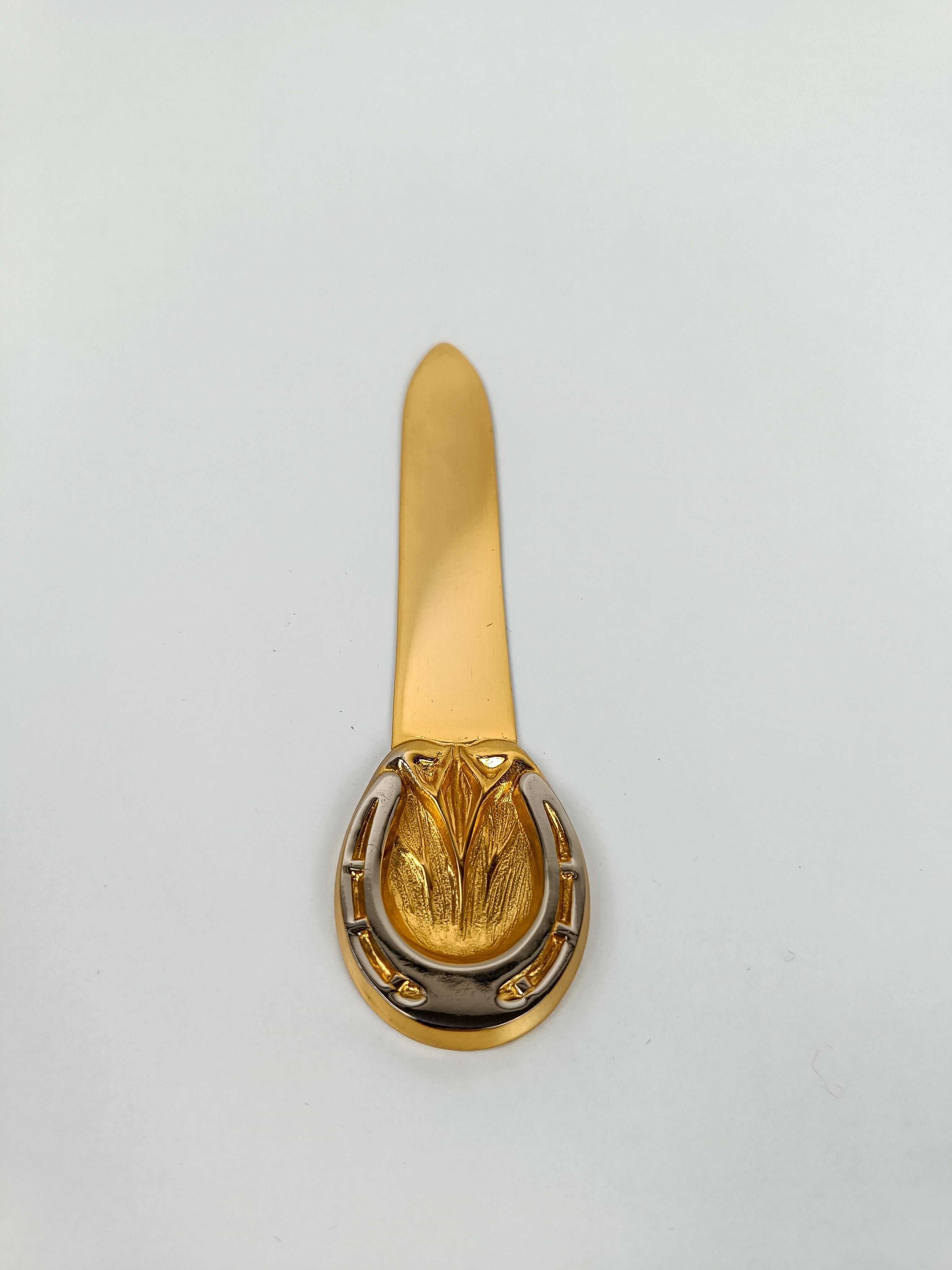 Rare 70s Horseshoe Letter Opener in Brass & Chrome By Gucci With Original Box For Sale 8