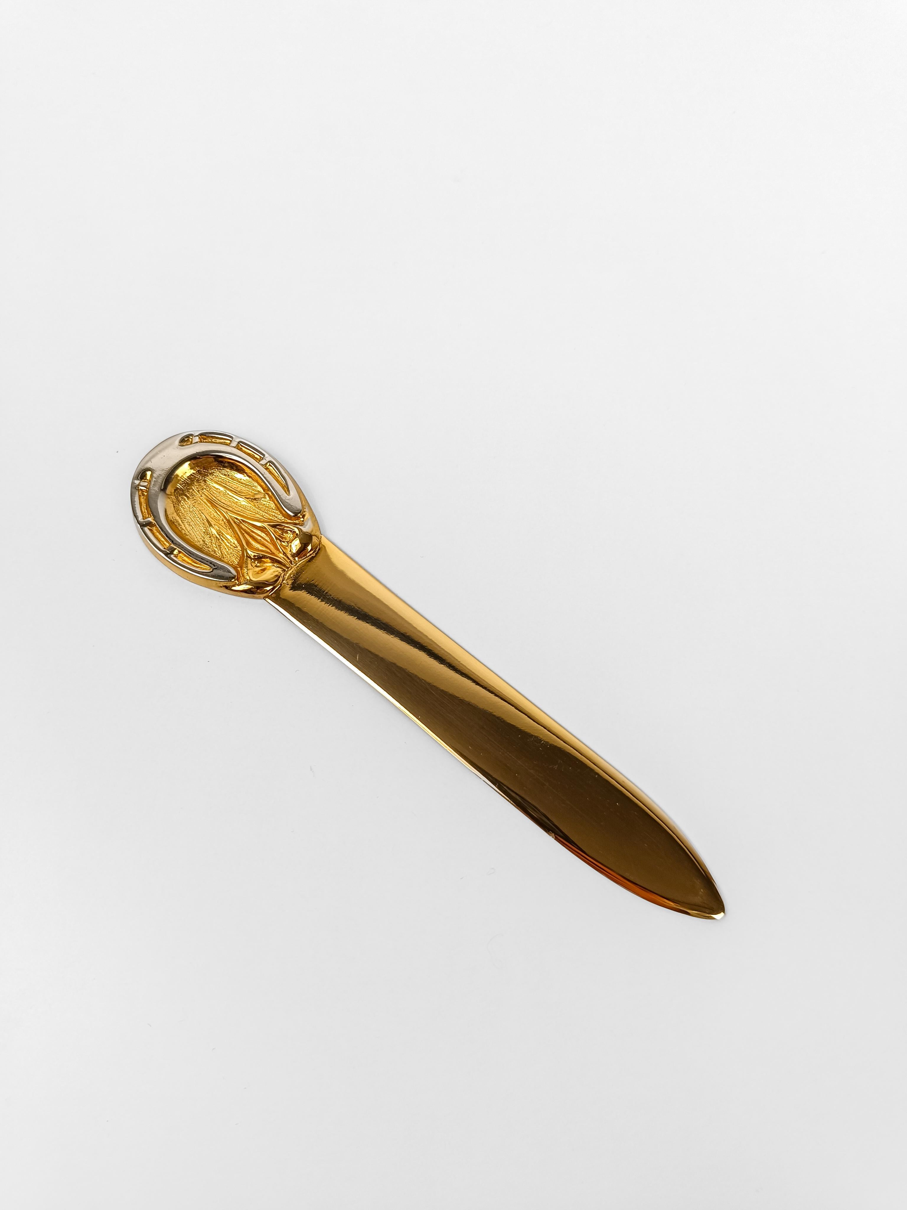 Rare 70s Horseshoe Letter Opener in Brass & Chrome By Gucci With Original Box For Sale 9