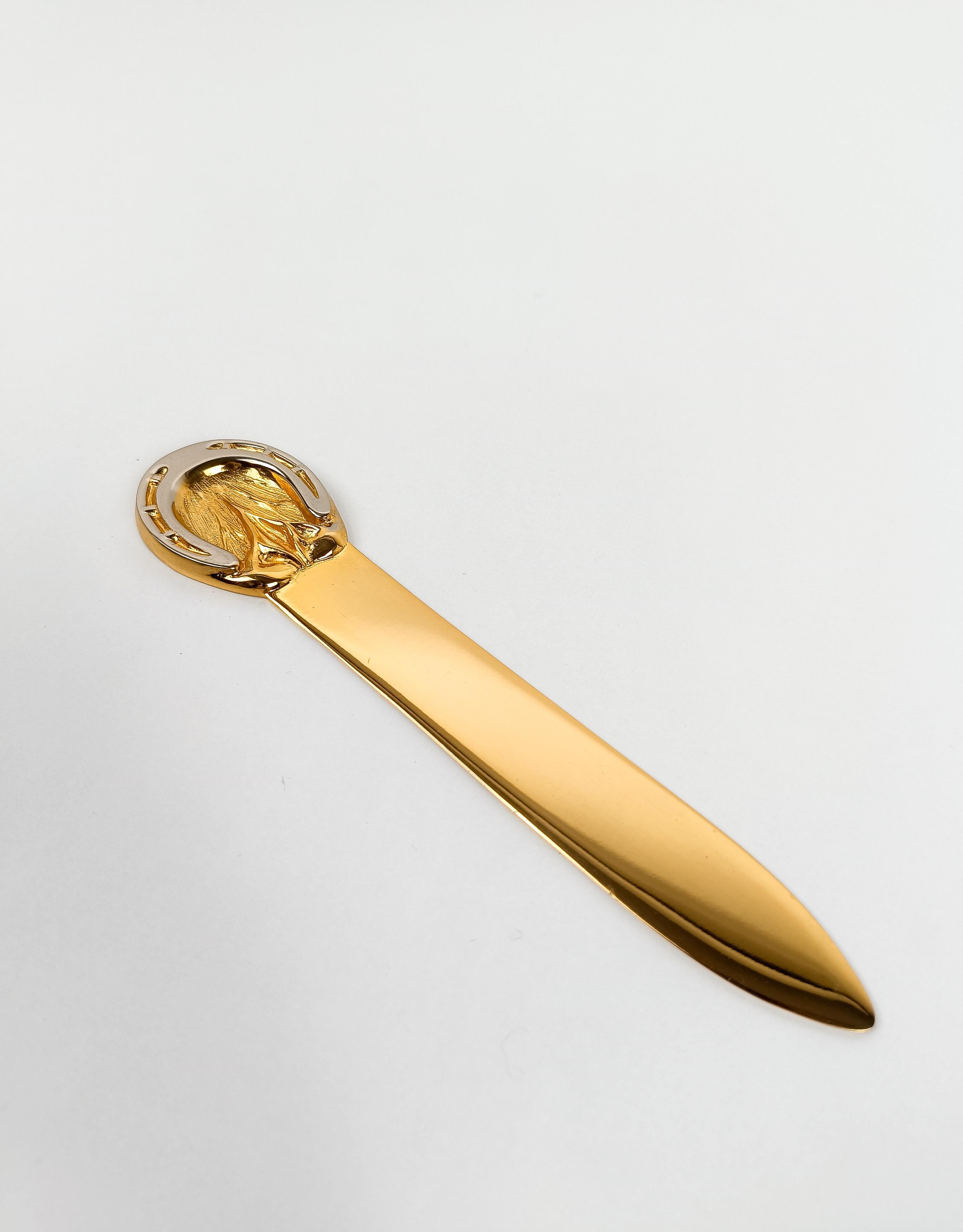 Rare 70s Horseshoe Letter Opener in Brass & Chrome By Gucci With Original Box For Sale 12
