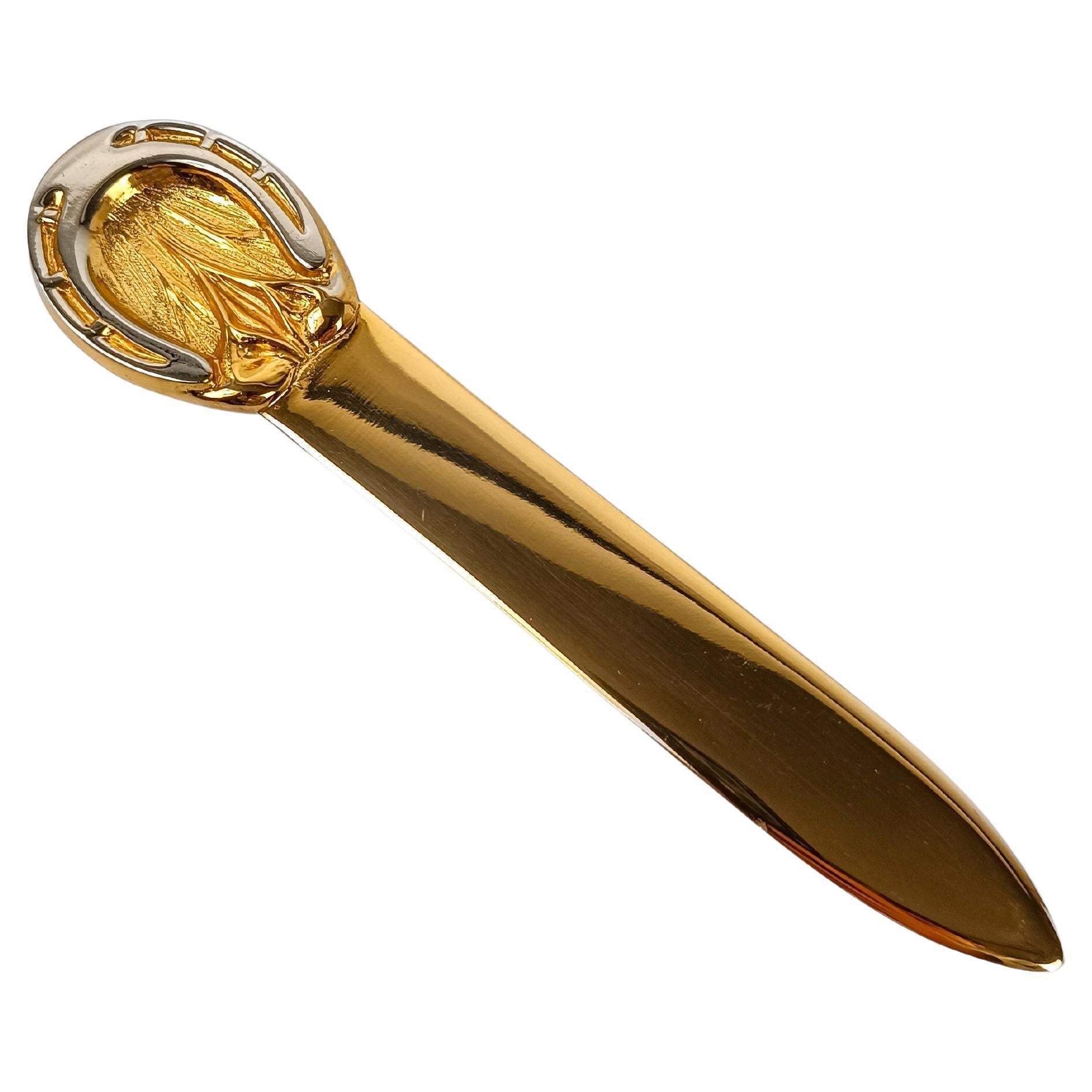 Rare 70s Horseshoe Letter Opener in Brass & Chrome By Gucci With Original Box For Sale