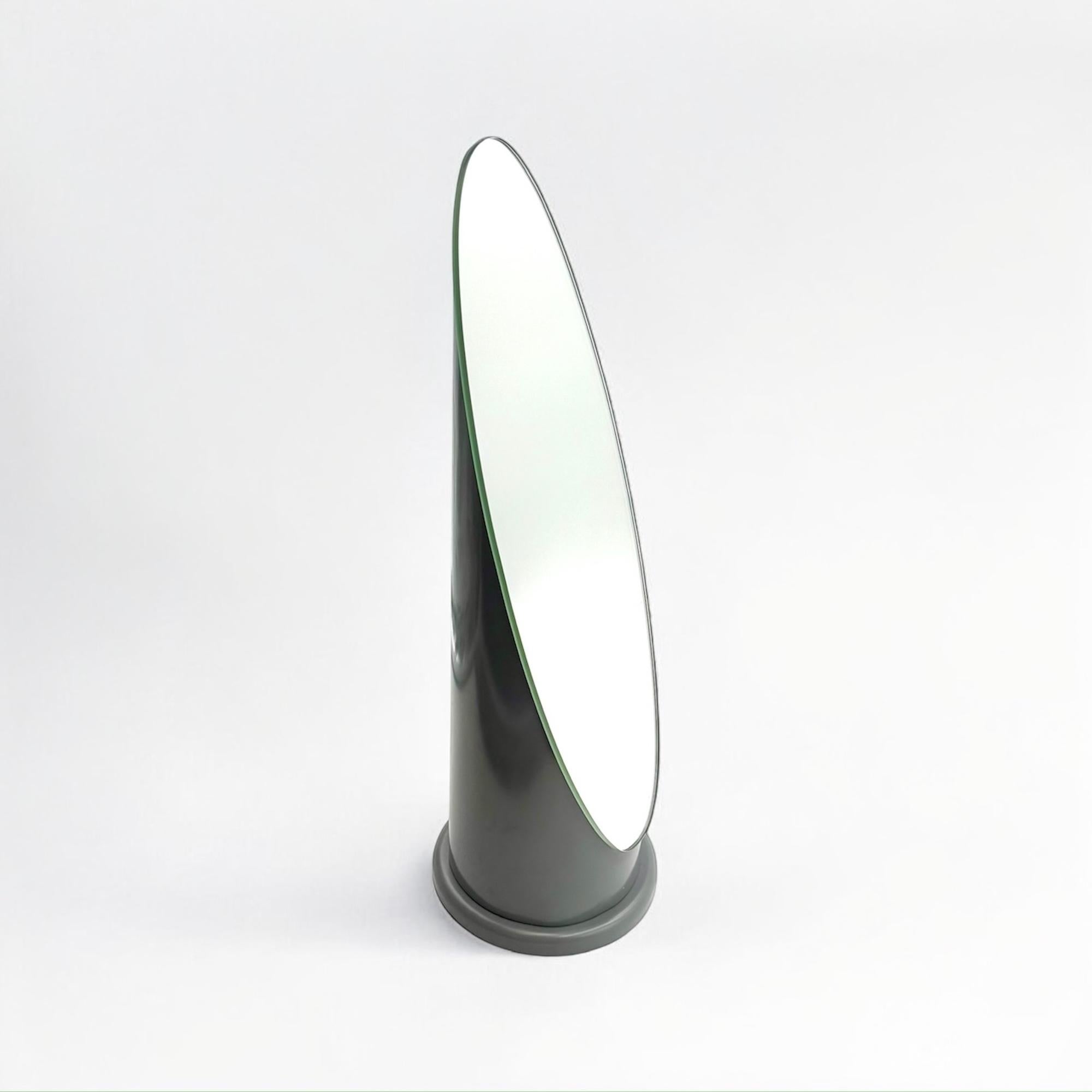 Rare 70s Tabletop Lipstick Mirror in Glossy Grey - Rodolfo Bonetto Design Style 3