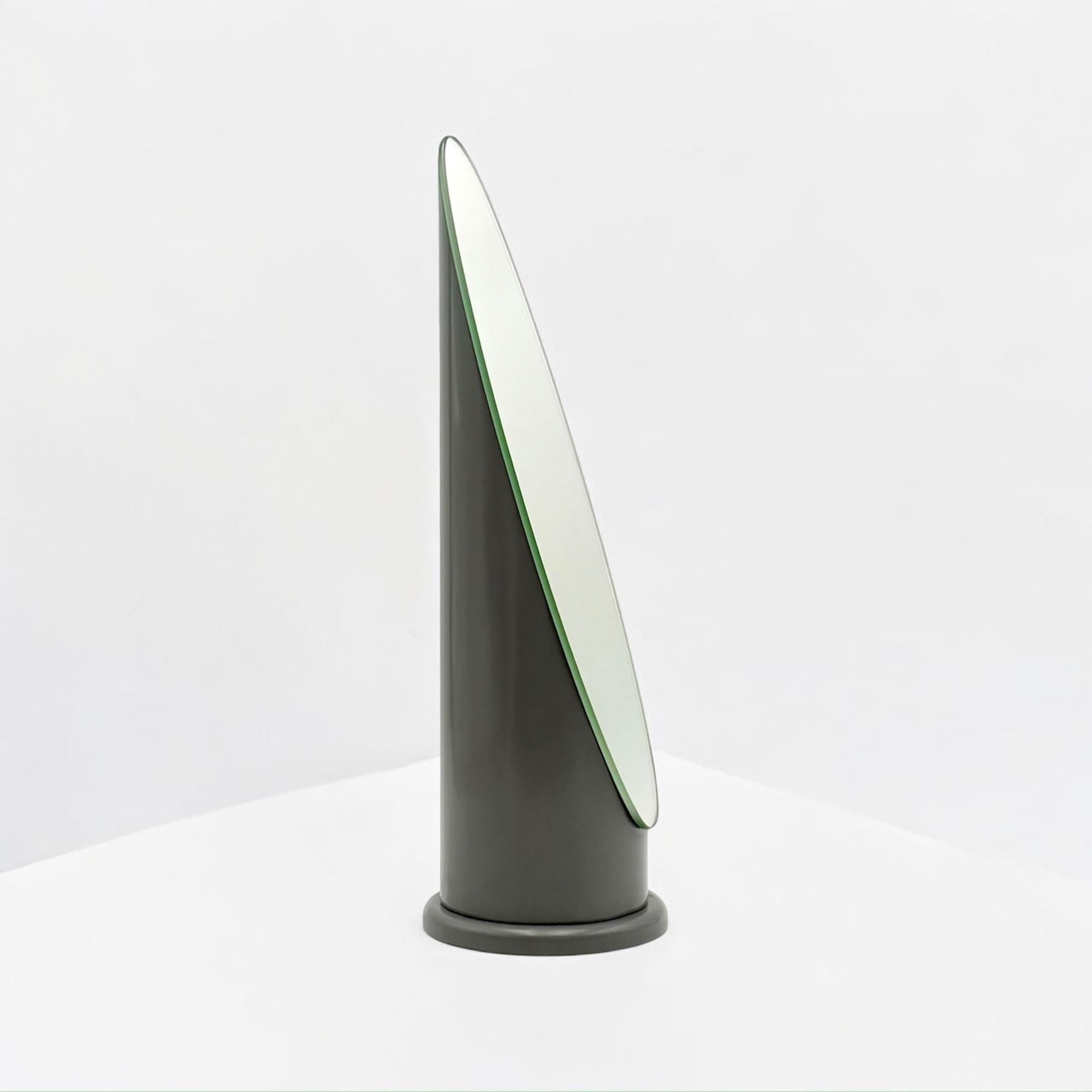 Minimalist Rare 70s Tabletop Lipstick Mirror in Glossy Grey - Rodolfo Bonetto Design Style