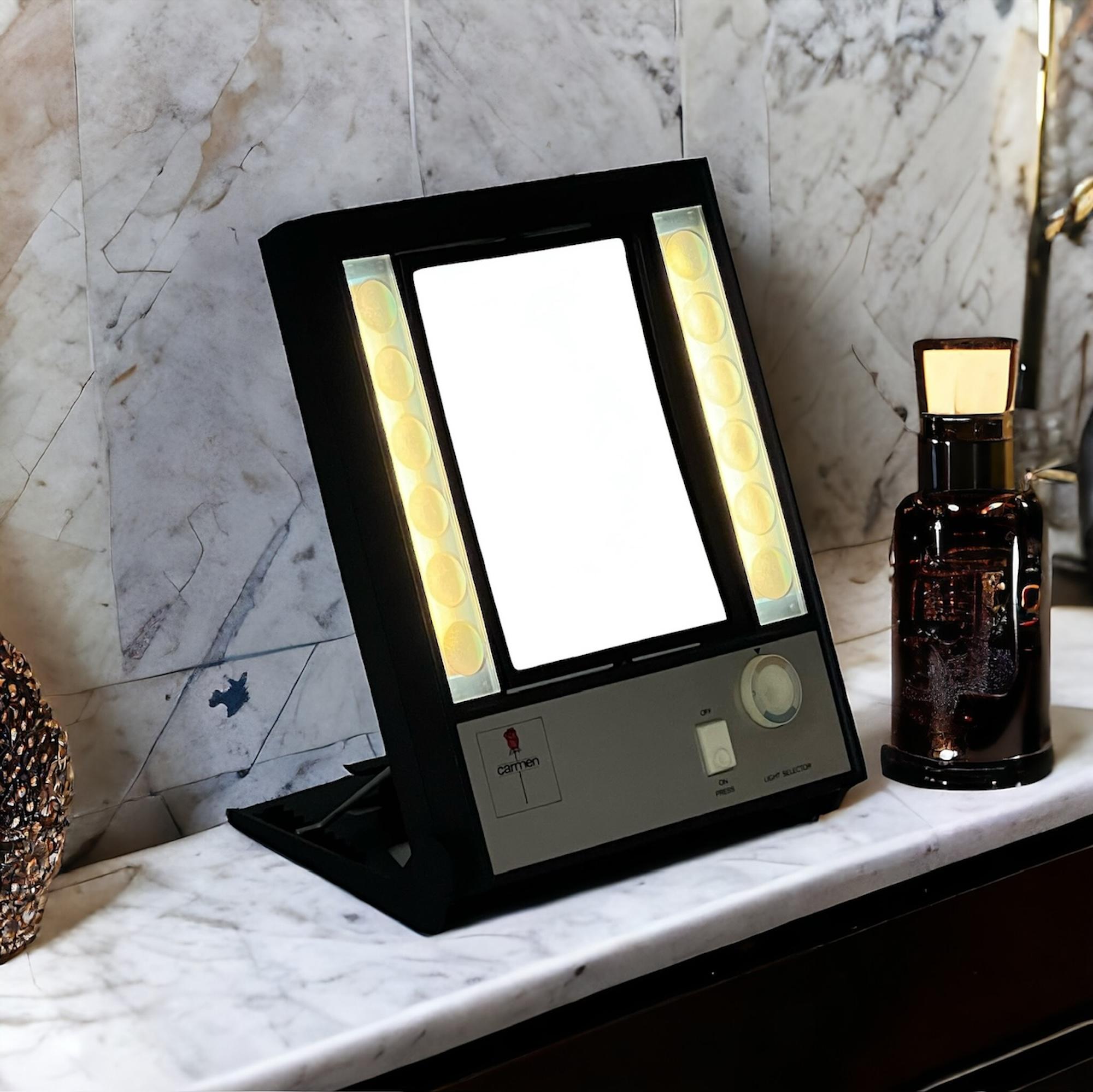 Late 20th Century Rare 70s Tabletop Mirror with Light and Magnifier - Nordic Design Icons For Sale