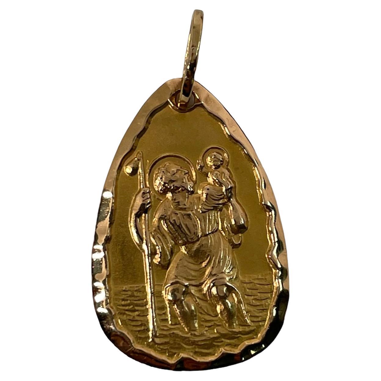 Rare pendentif en or 750 (18k) Médaille religieuse de Saint-Christophe 