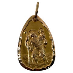Antique Rare 750 (18k) Gold Saint Christopher Religious Medal Pendant 