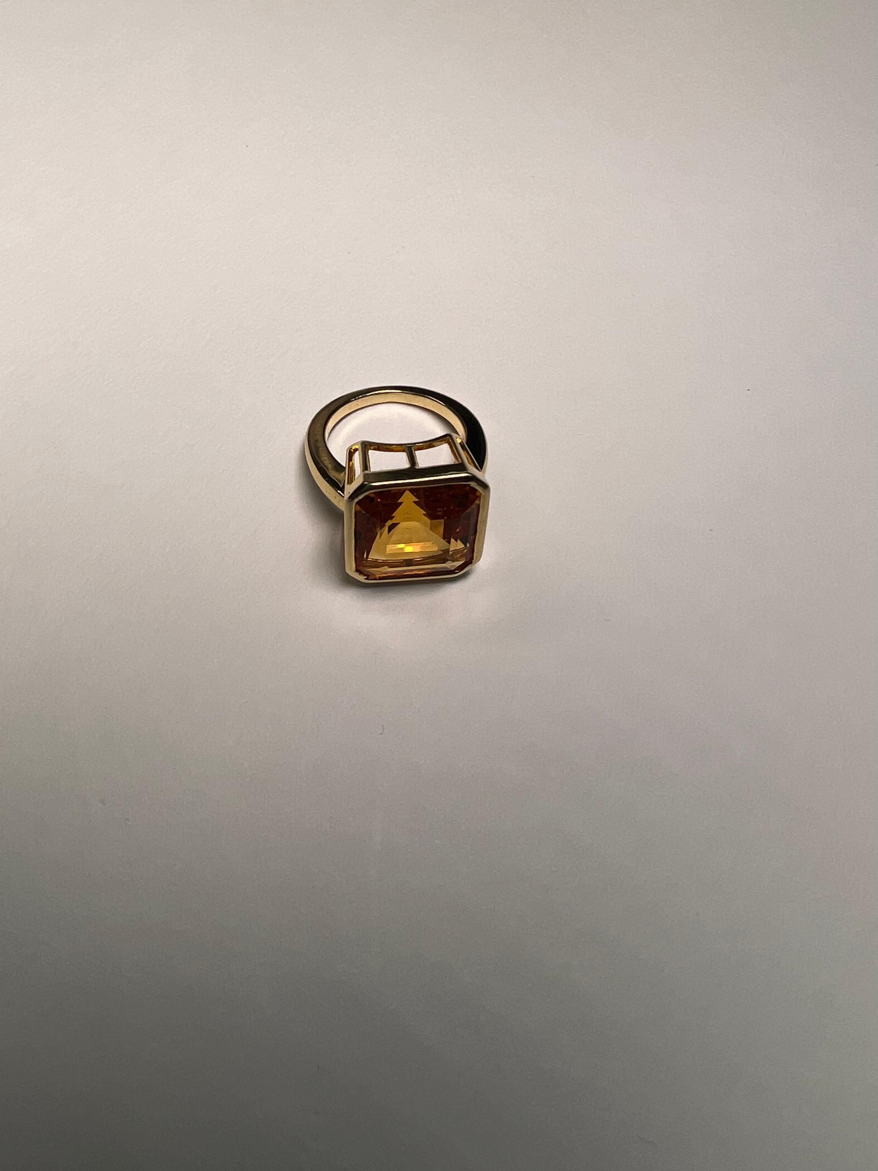 Rare 7.88ct Orange Citrine Pinky Ring, Bezel Set & Handmade in 14k Yellow Gold For Sale 7