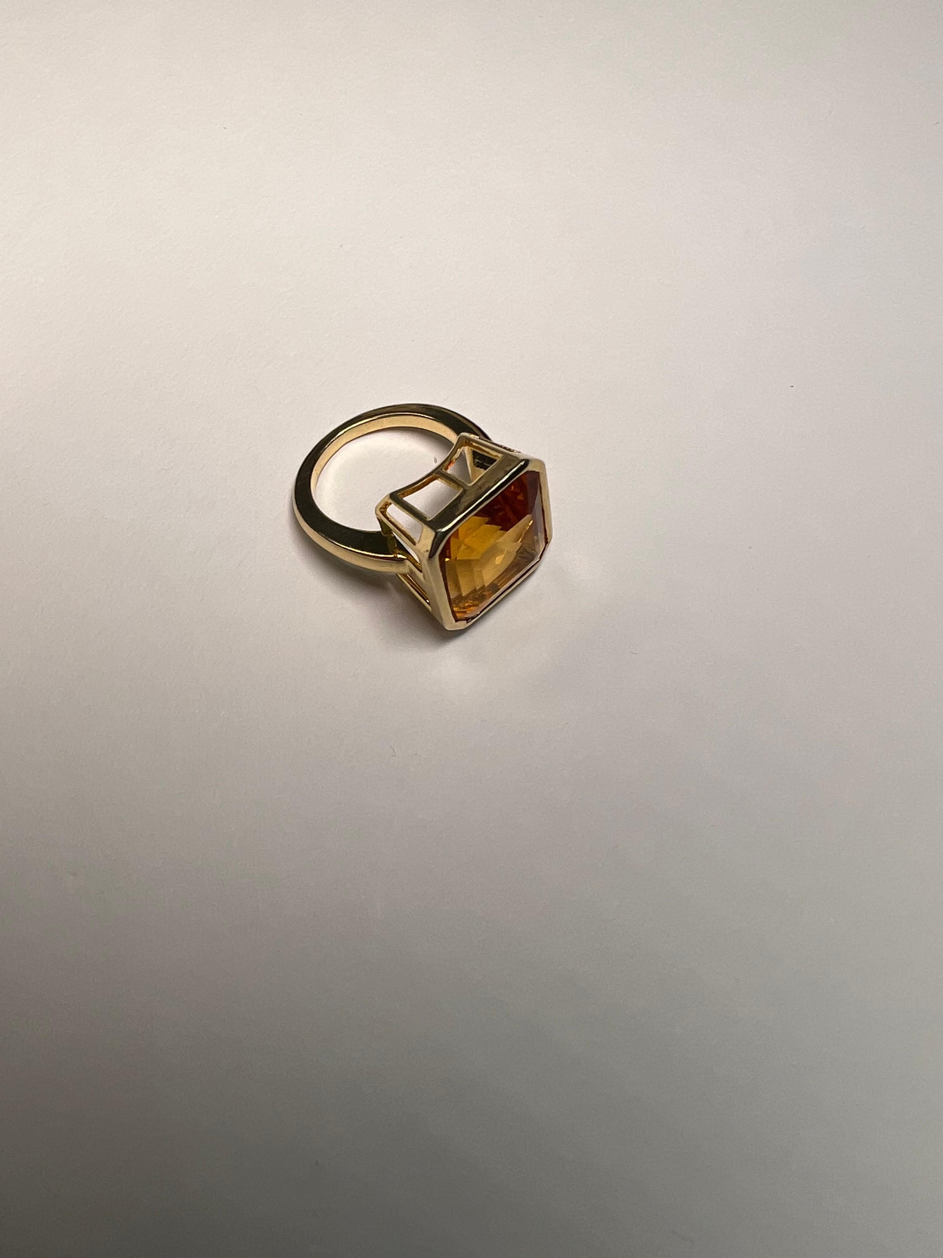 Rare 7.88ct Orange Citrine Pinky Ring, Bezel Set & Handmade in 14k Yellow Gold For Sale 8
