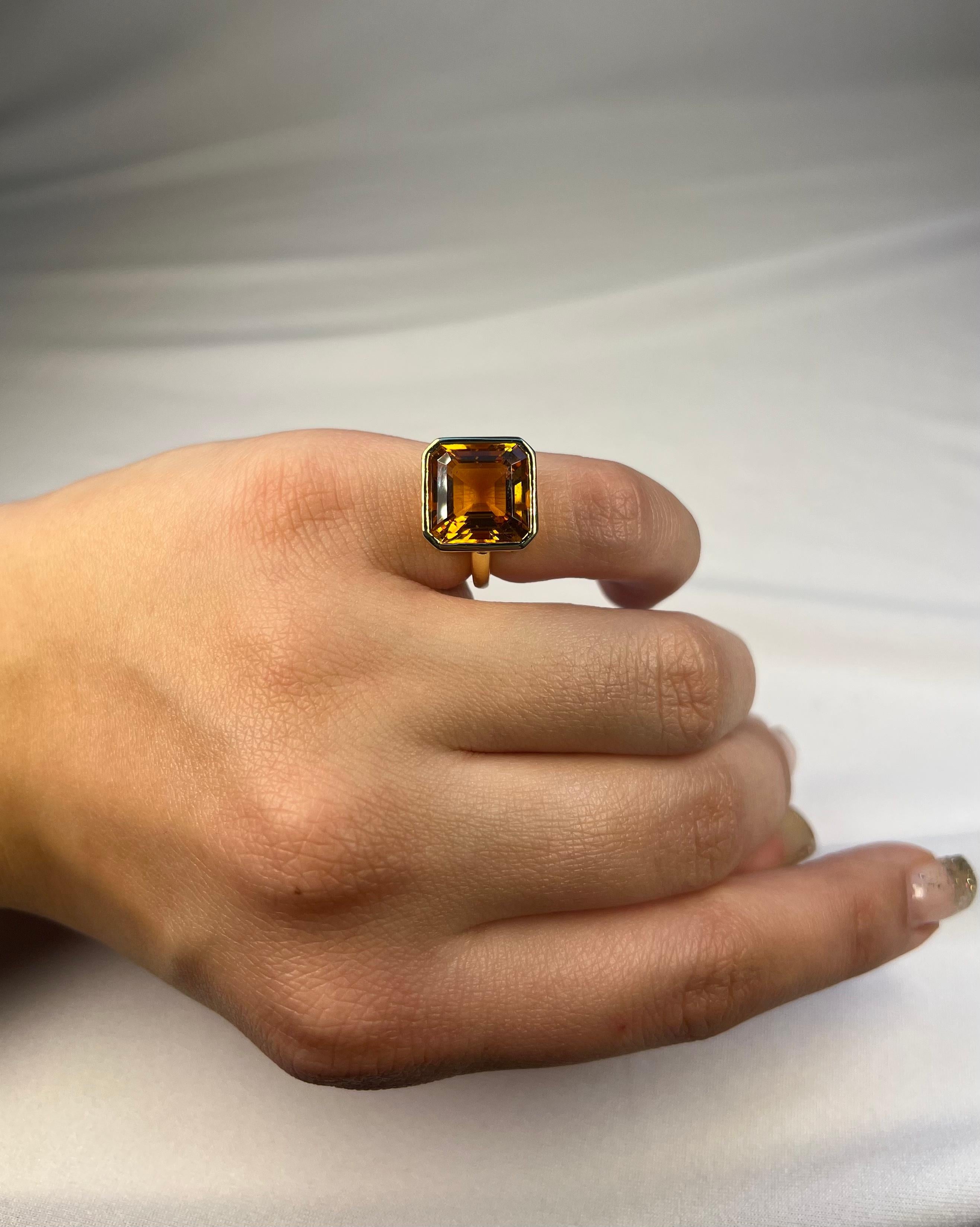 Rare 7.88ct Orange Citrine Pinky Ring, Bezel Set & Handmade in 14k Yellow Gold For Sale 9