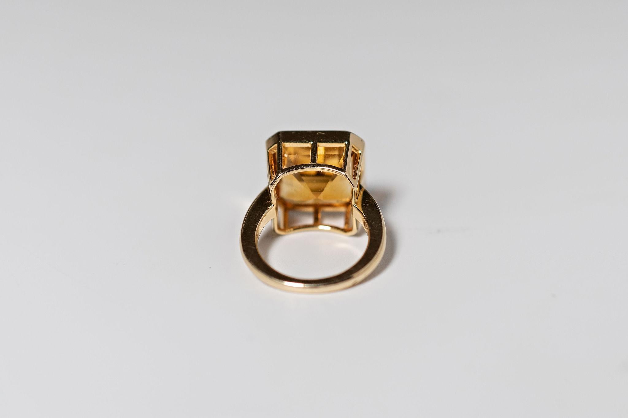 Asscher Cut Rare 7.88ct Orange Citrine Pinky Ring, Bezel Set & Handmade in 14k Yellow Gold For Sale