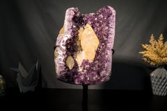 Rara Calcita dorada escalenoédrica de 8 pulgadas sobre amatista morada