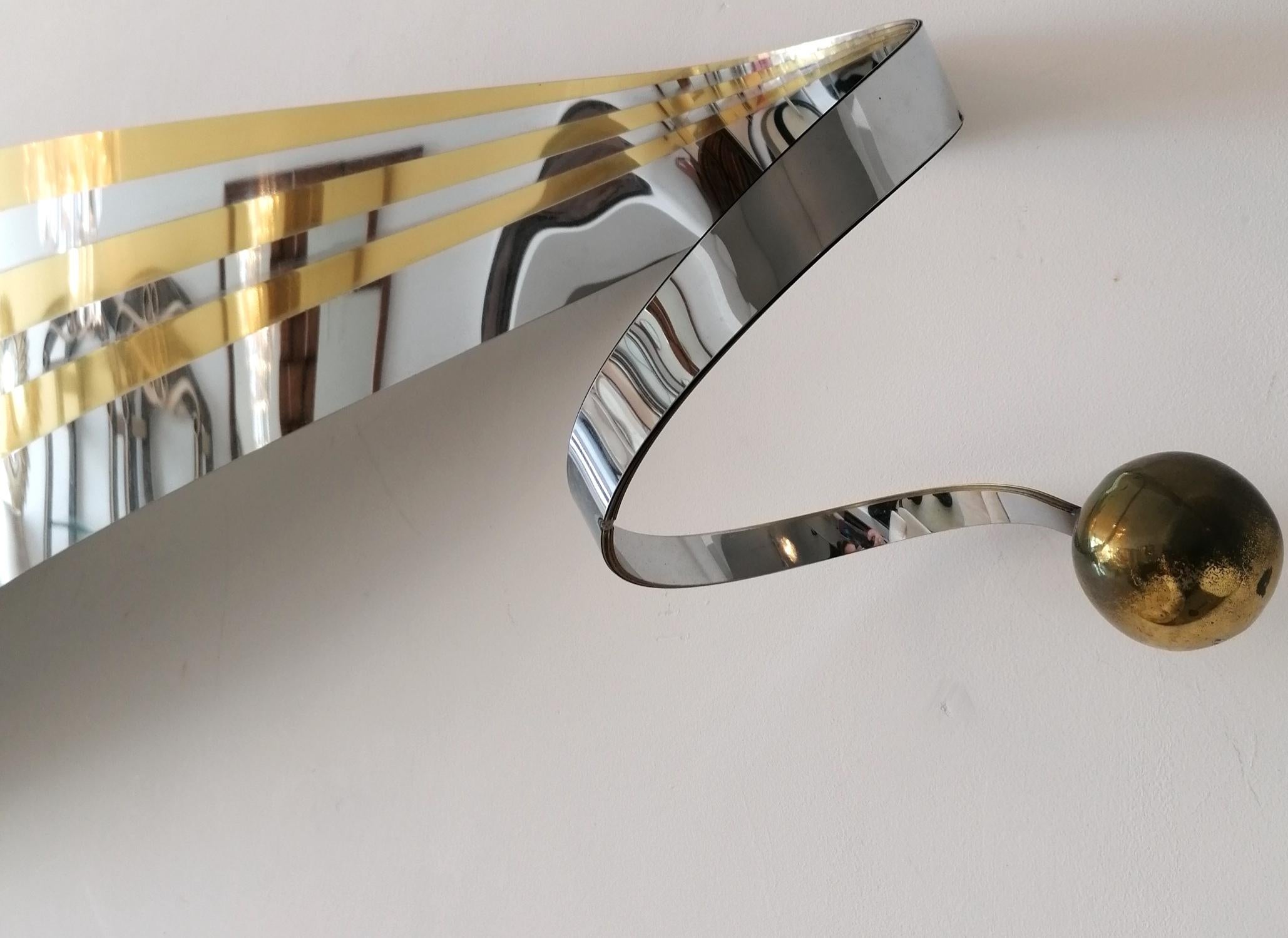 Late 20th Century Rare 80s Postmodern Gold & Chrome Ribbon Wall Sculpture by Curtis Jere, USA For Sale