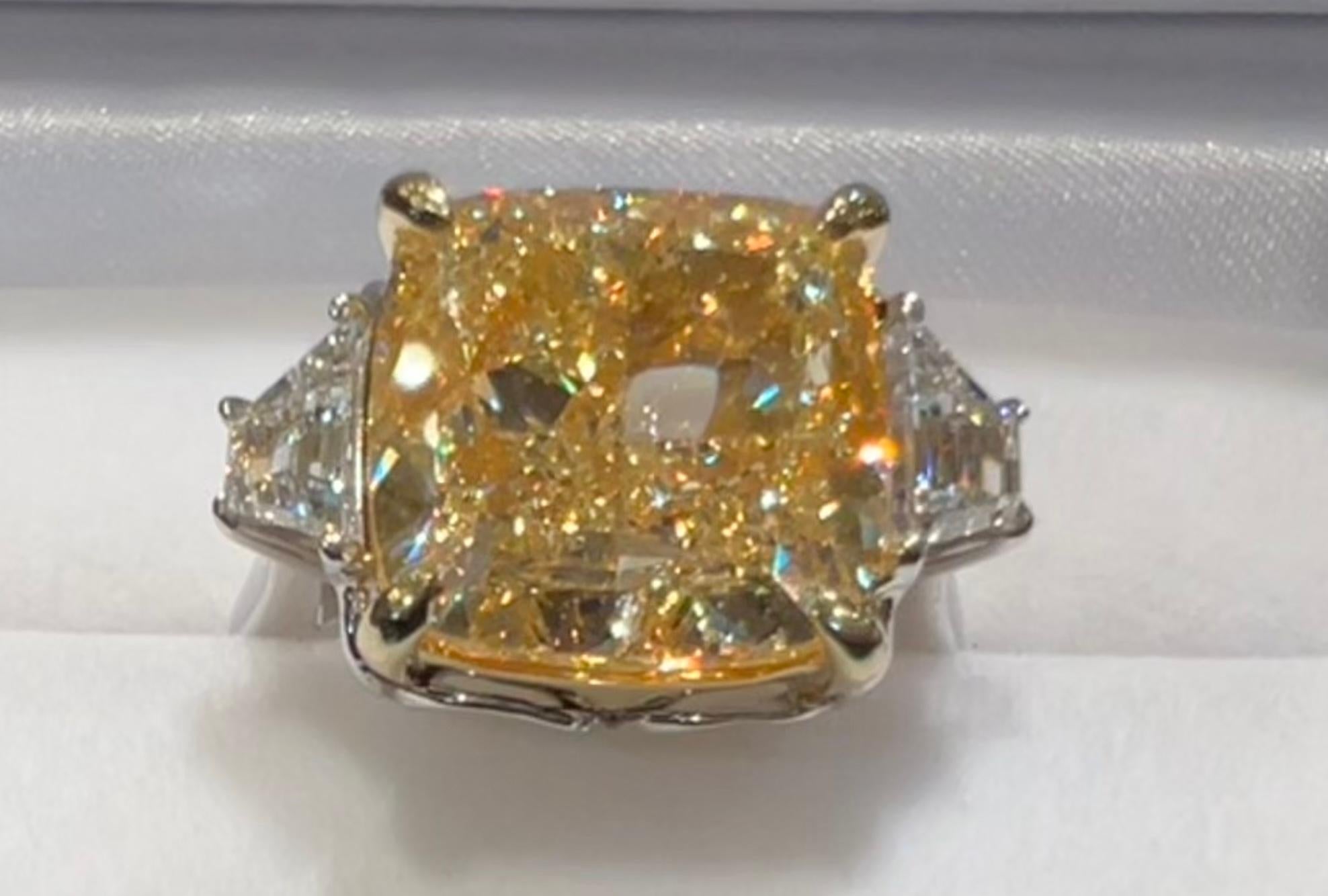 Rare 8.88 Carat GIA Certified Internally Flawless Fancy Yellow Diamond Ring  1