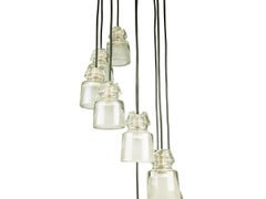 Rare 9-Light Chandelier in Nichel-Plated Metal & Molded Glass by Oluce, 1960s