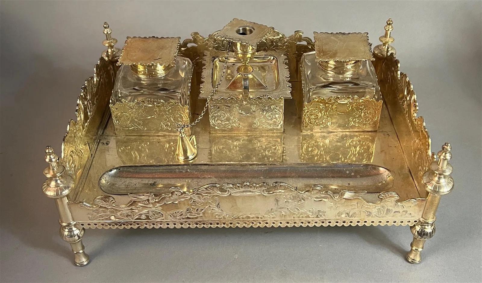 Raro juego de escritorio de 9 piezas Catchpole y Williams LTD, plata de ley 1904 Londres Eduardiano en venta