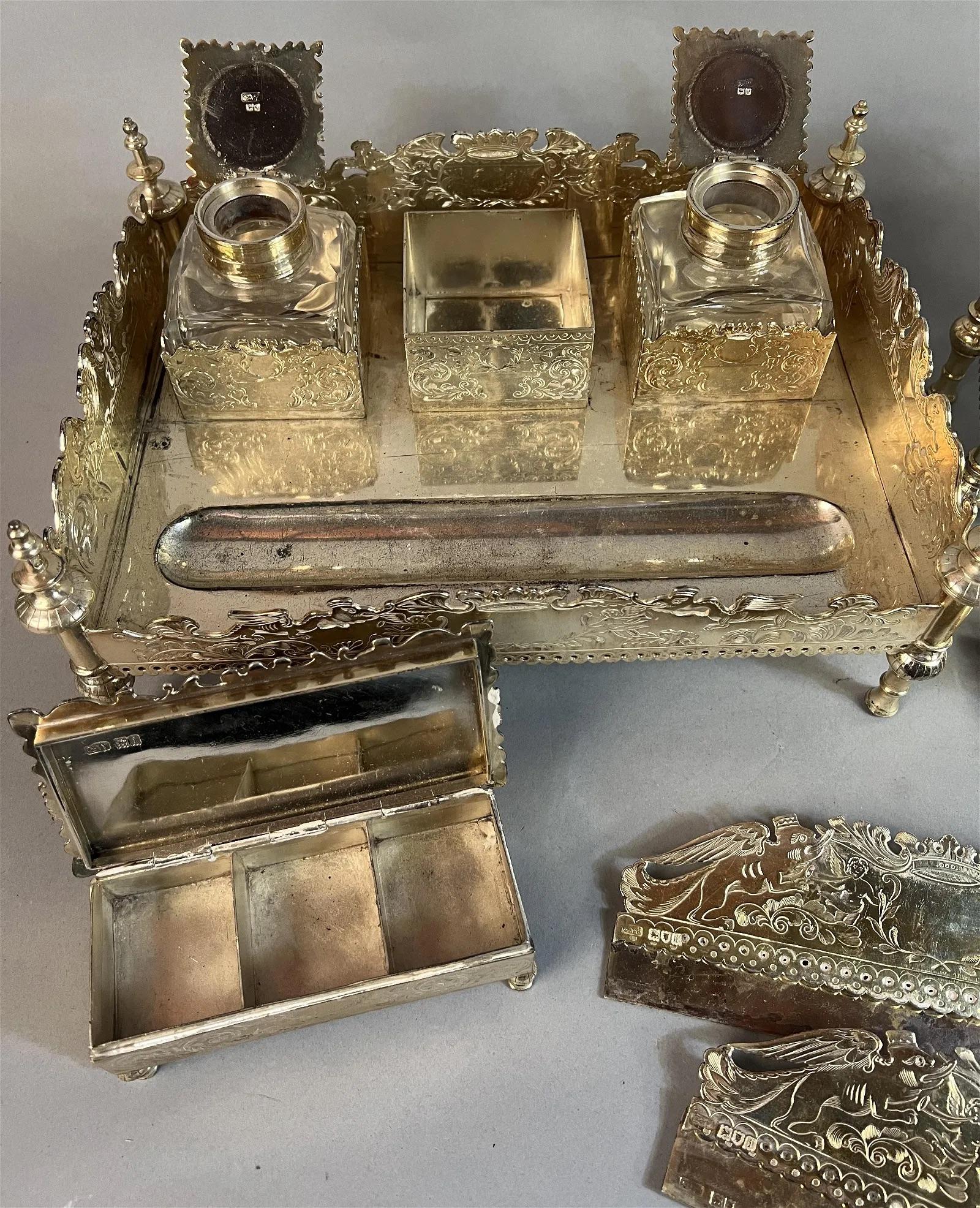 Raro juego de escritorio de 9 piezas Catchpole y Williams LTD, plata de ley 1904 Londres Inglés en venta