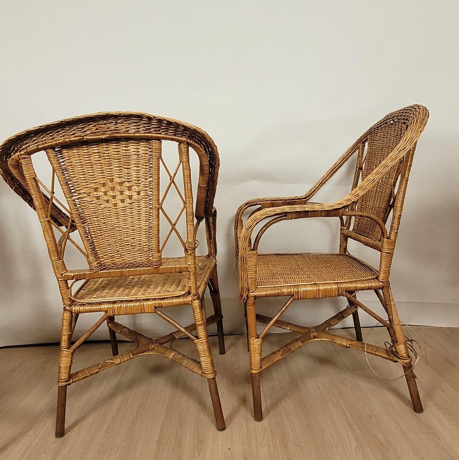 Rare 9 Piece Rattan Living Room Set, Mid 20th Century In Good Condition For Sale In MARSEILLE, FR