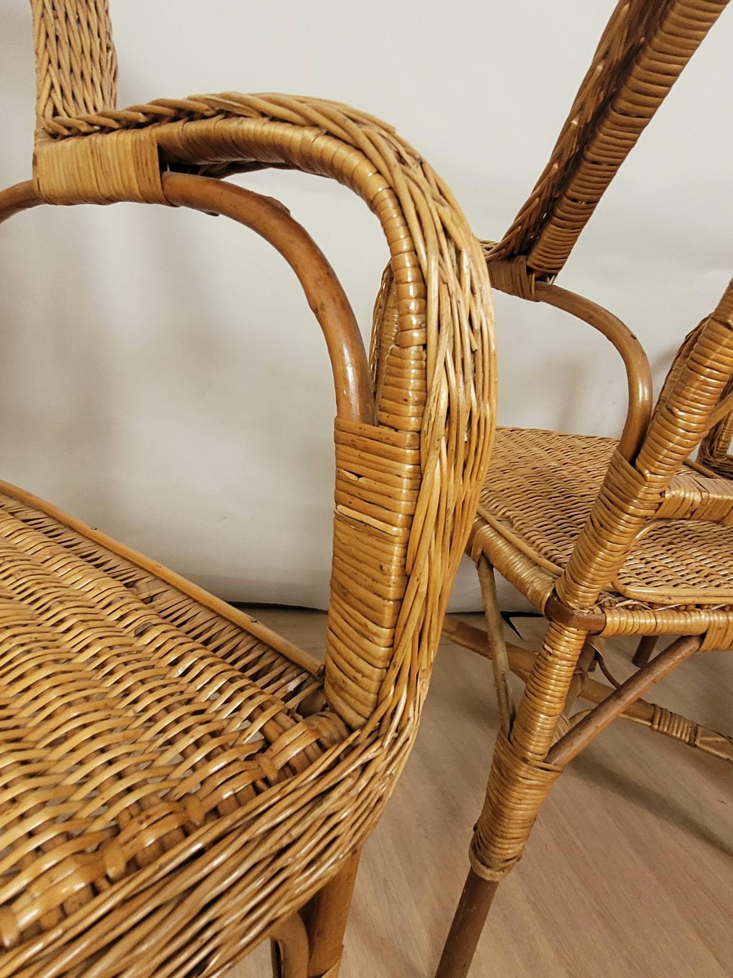 Rare 9 Piece Rattan Living Room Set, Mid 20th Century For Sale 1
