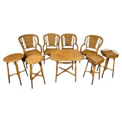Rare 9 Piece Rattan Living Room Set, Mid 20th Century
