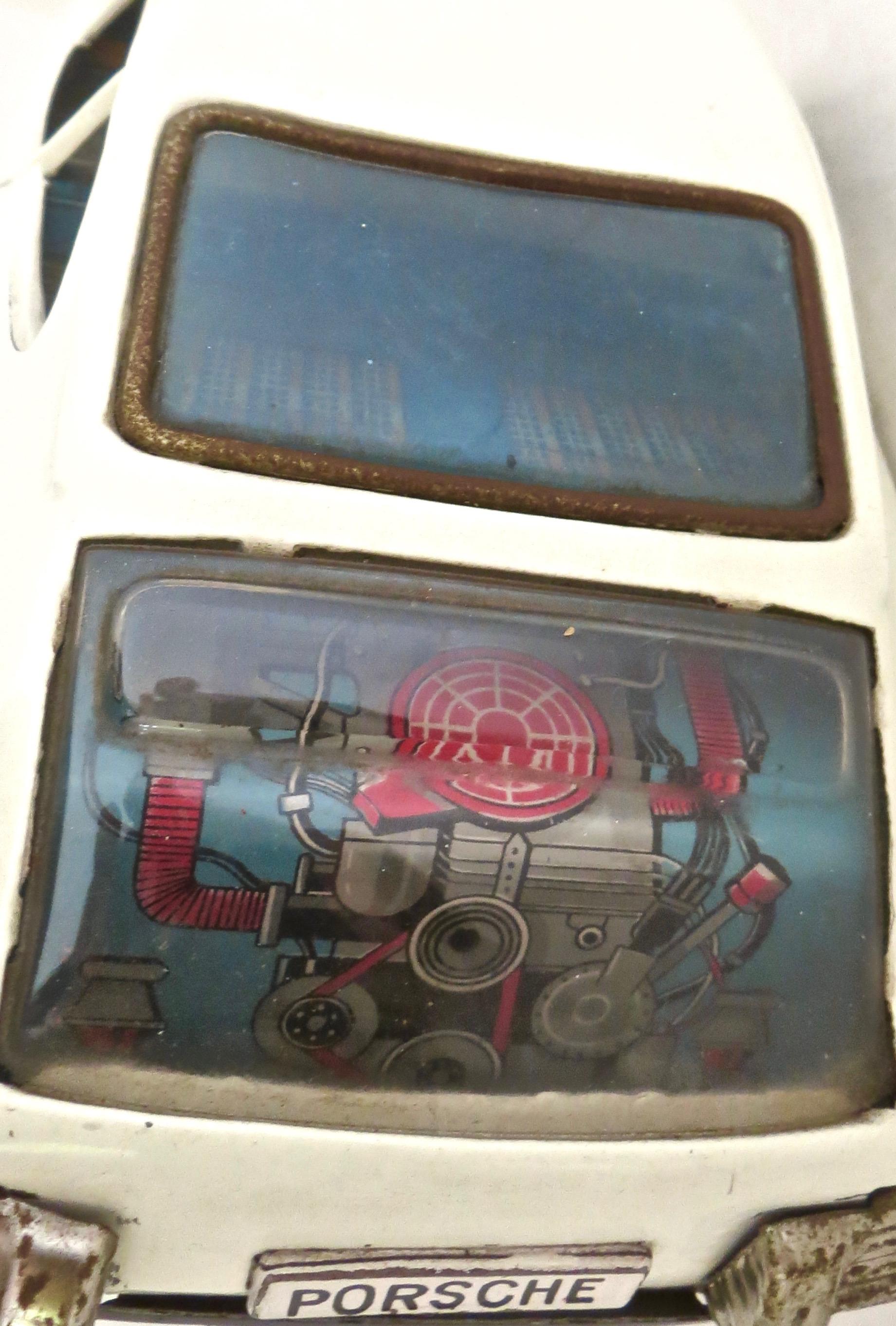 Folk Art Rare 911 Porsche Friction Tin Toy by Bandai Toy Co. Made in Japan Circa 1960's For Sale