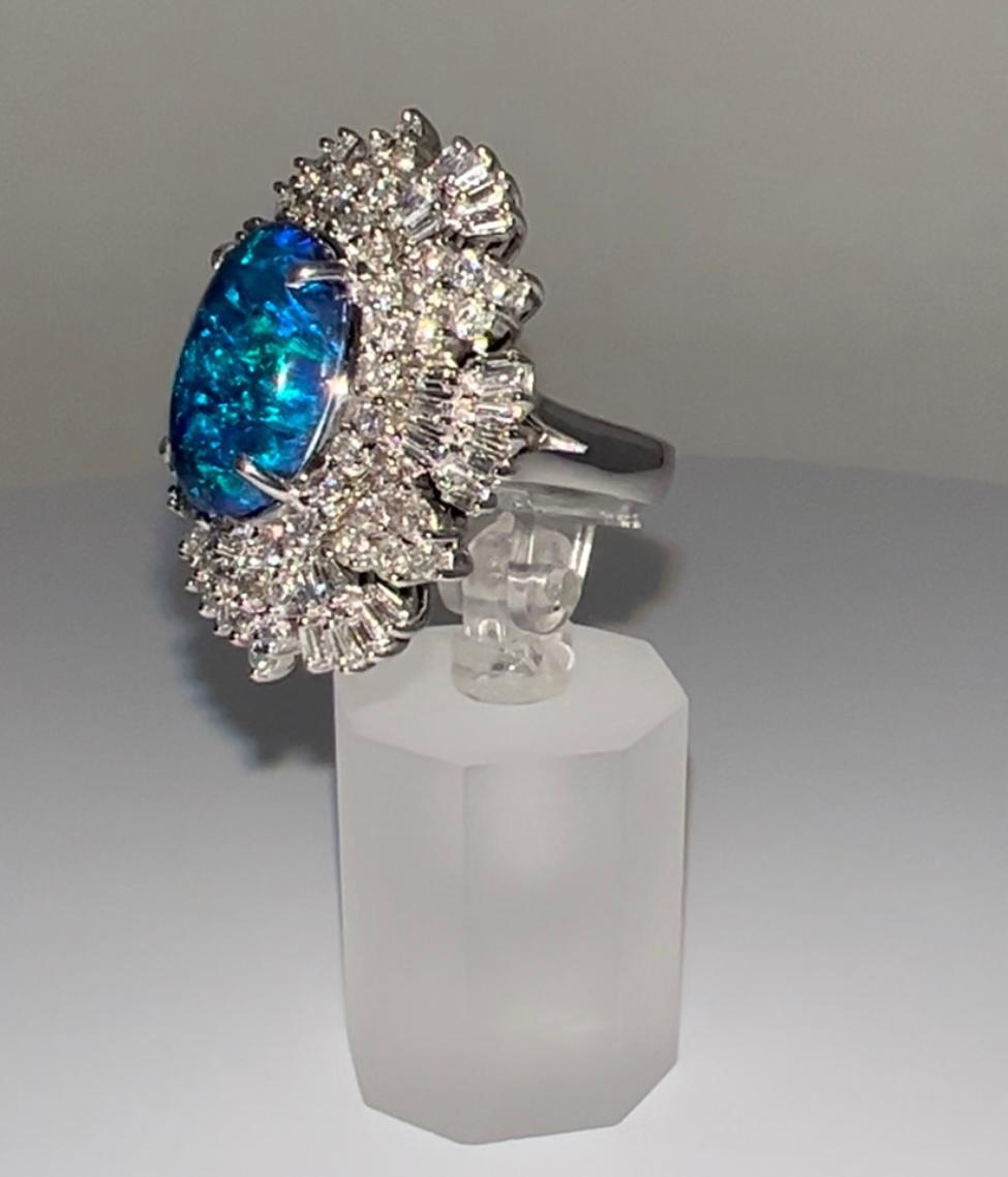 Seltener 9,77 Karat natürlicher australischer schwarzer Opal und Diamant-Weißgoldring 3