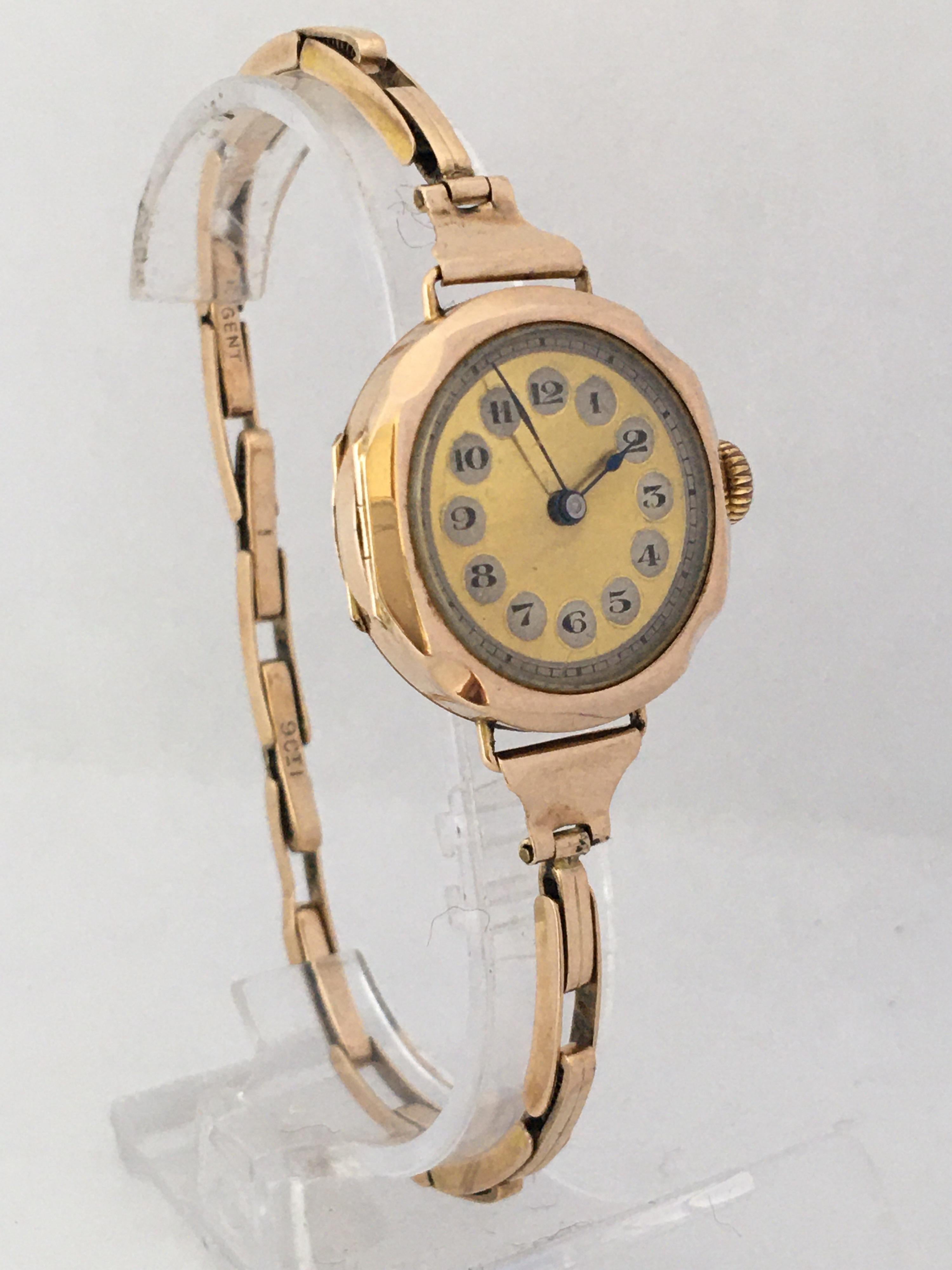 Rare 9 Karat Gold Ladies Antique Mechanical Trench Watch 3