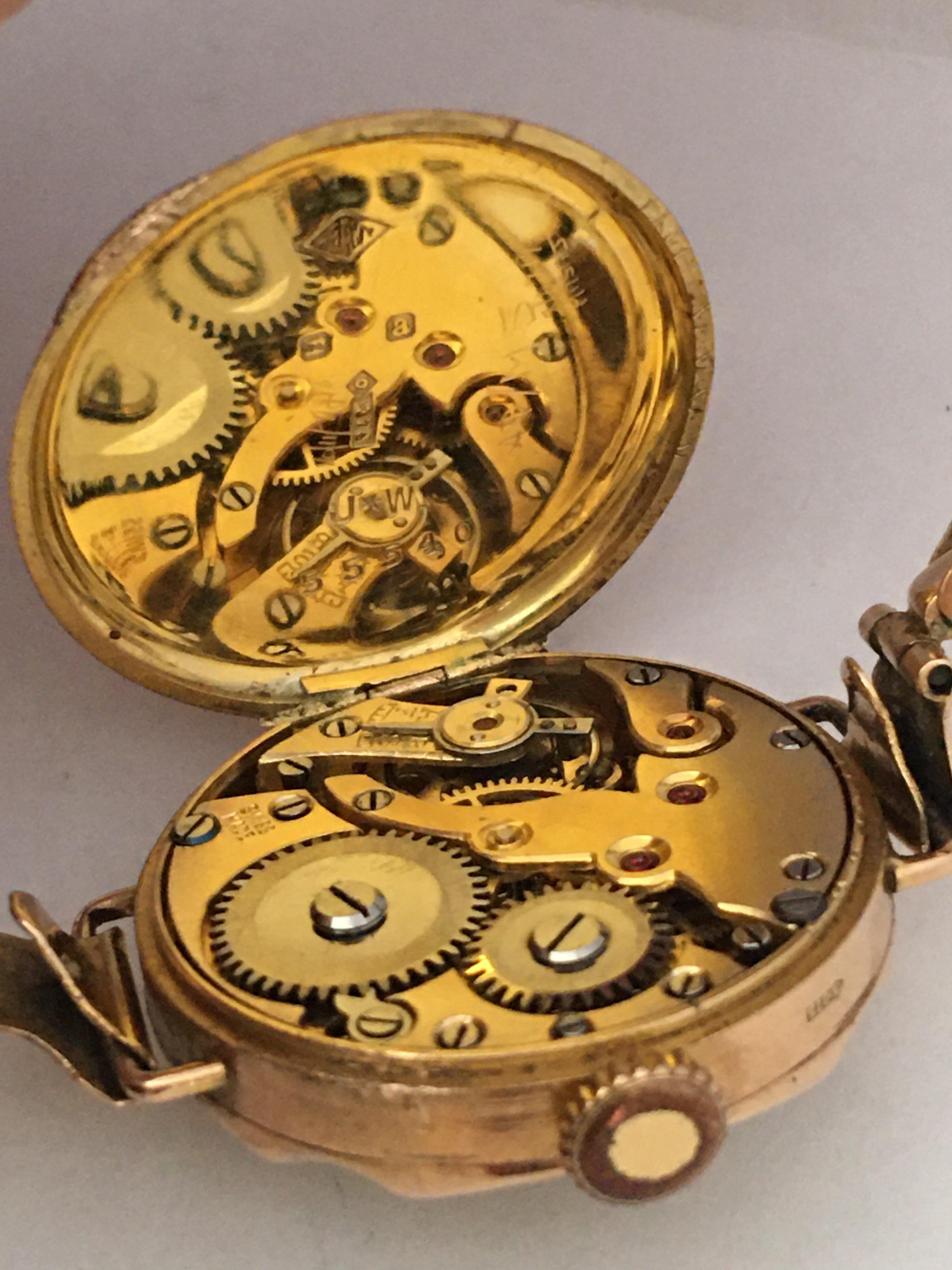 Rare 9 Karat Gold Ladies Antique Mechanical Trench Watch In Good Condition In Carlisle, GB