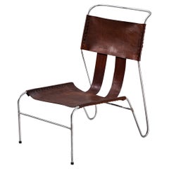 Rare A. Dolleman for Metz & Co Modernist Easy Chair in Brown Leather