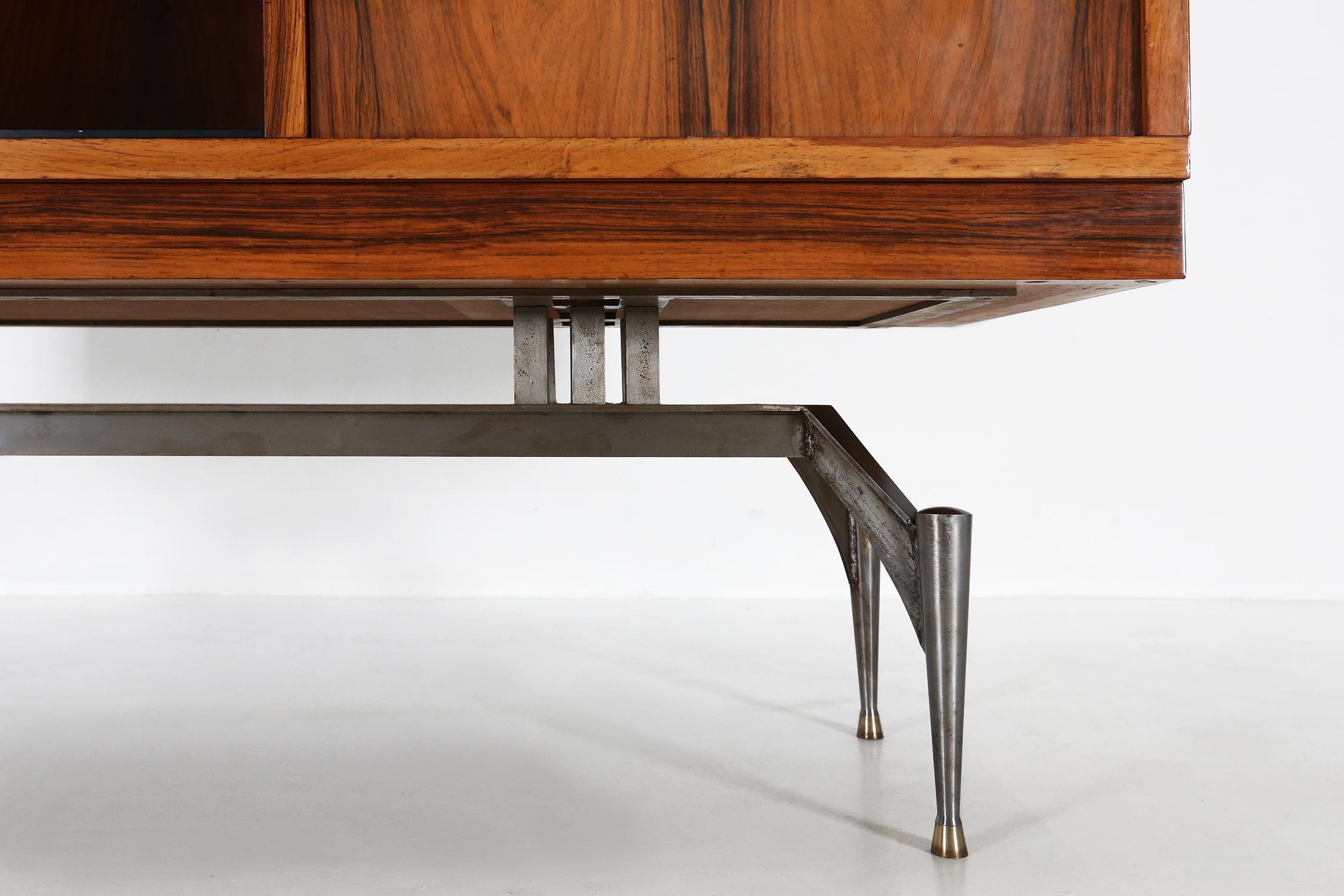 Glass Rare A-geometrically Italian Mid-century cabinet in rosewood, 1960s For Sale