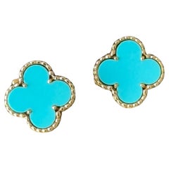 Rare: A Pair of Turquoise 'Vintage Alhambra' Ear Clips, by Van Cleef & Arpels
