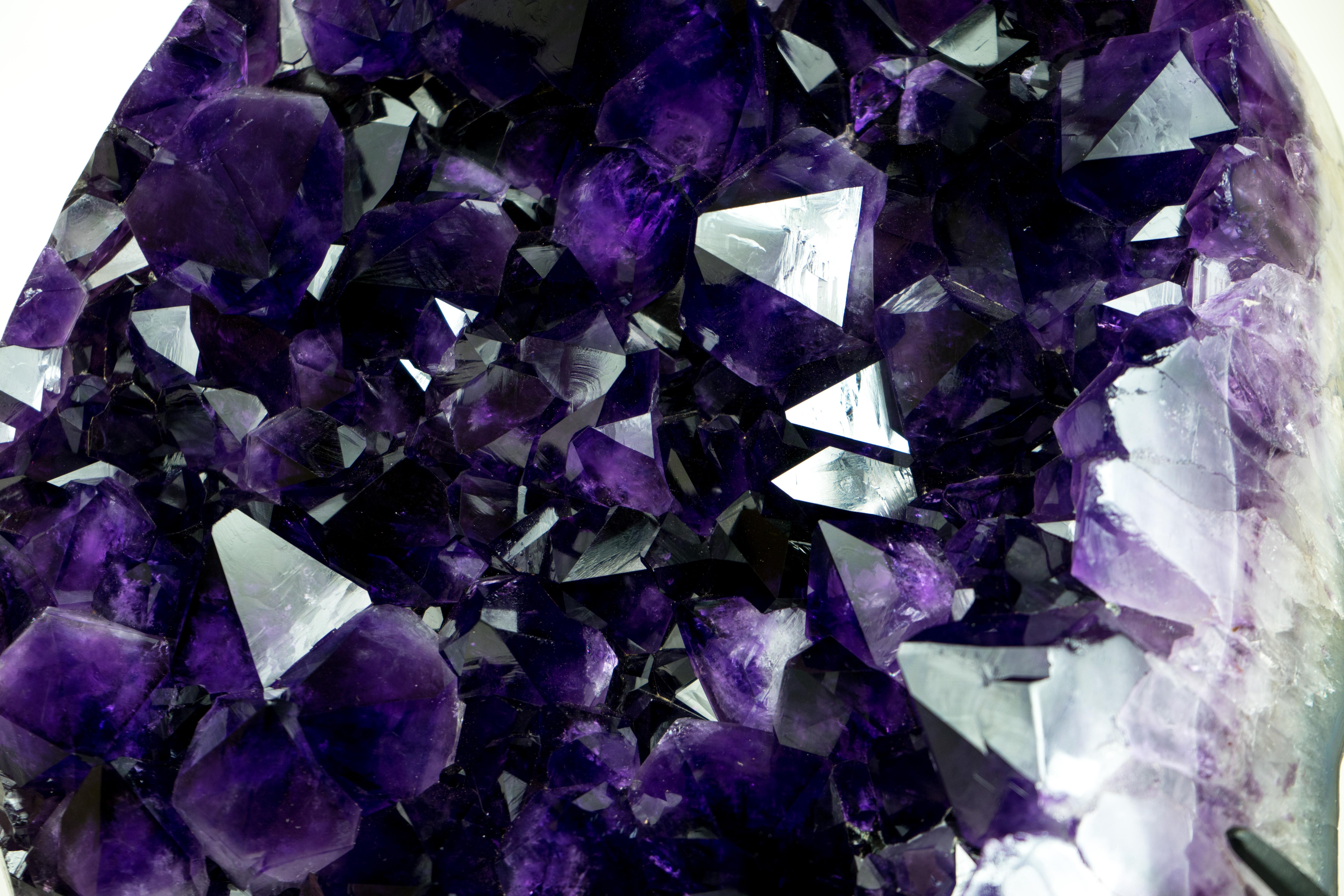 Contemporary Rare AAA Amethyst Cluster with Large, Luxurious Grape Jelly Purple Druzy Points For Sale