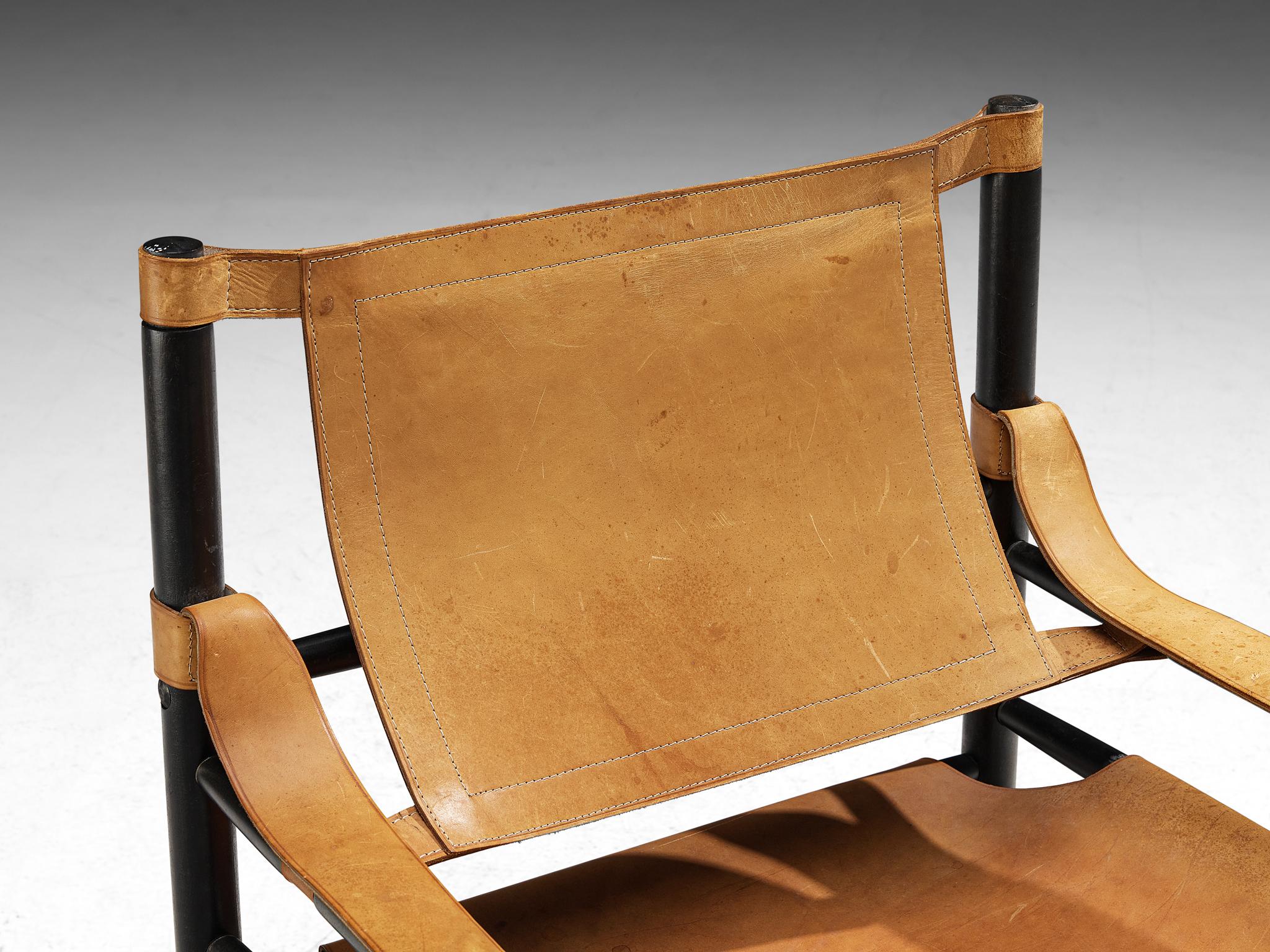 Silla Safari Abel González en piel coñac Moderno de mediados de siglo en venta