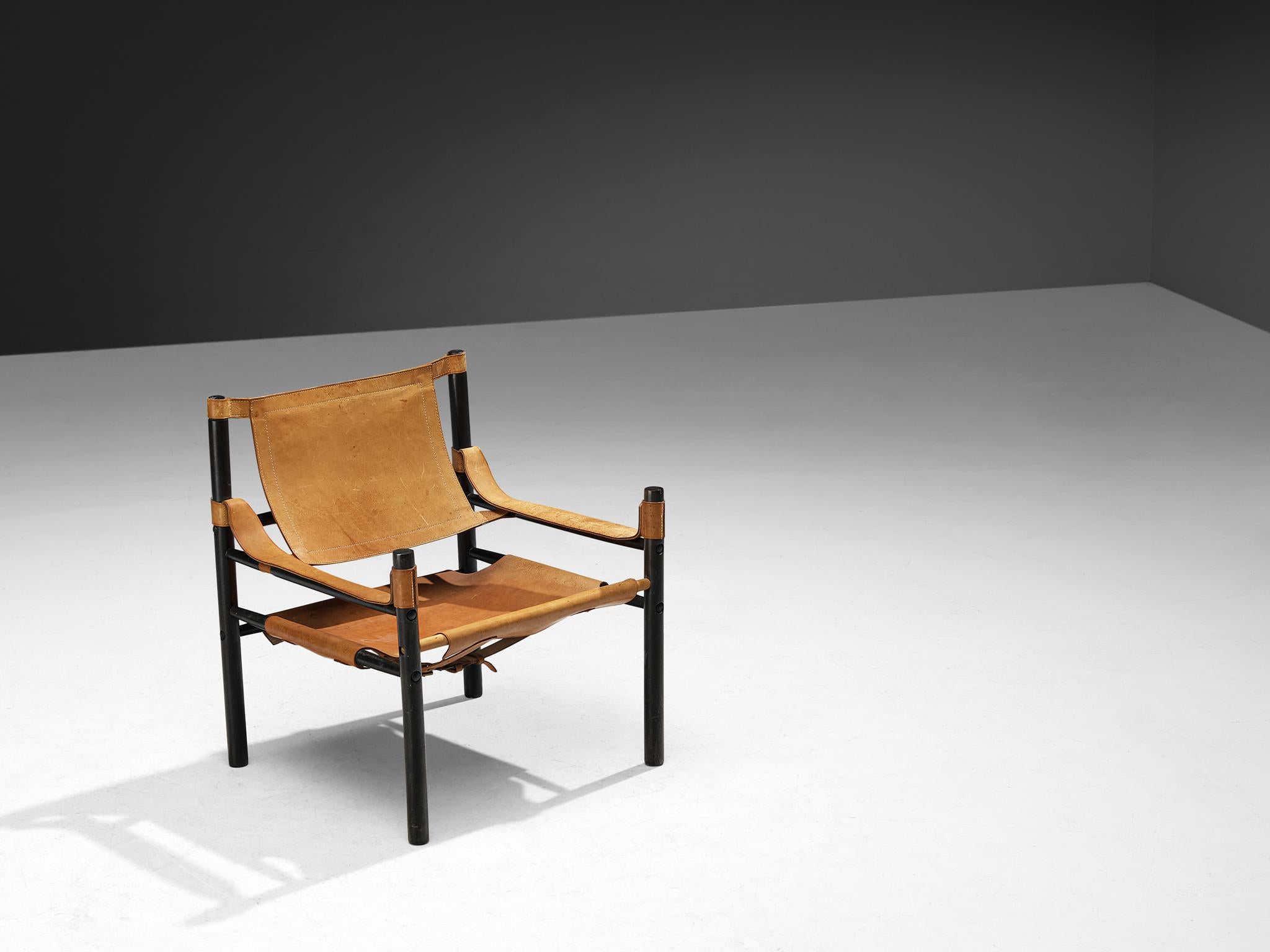 Mid-Century Modern Abel Gonzalez Sling Safari Chair in Cognac Leather For Sale