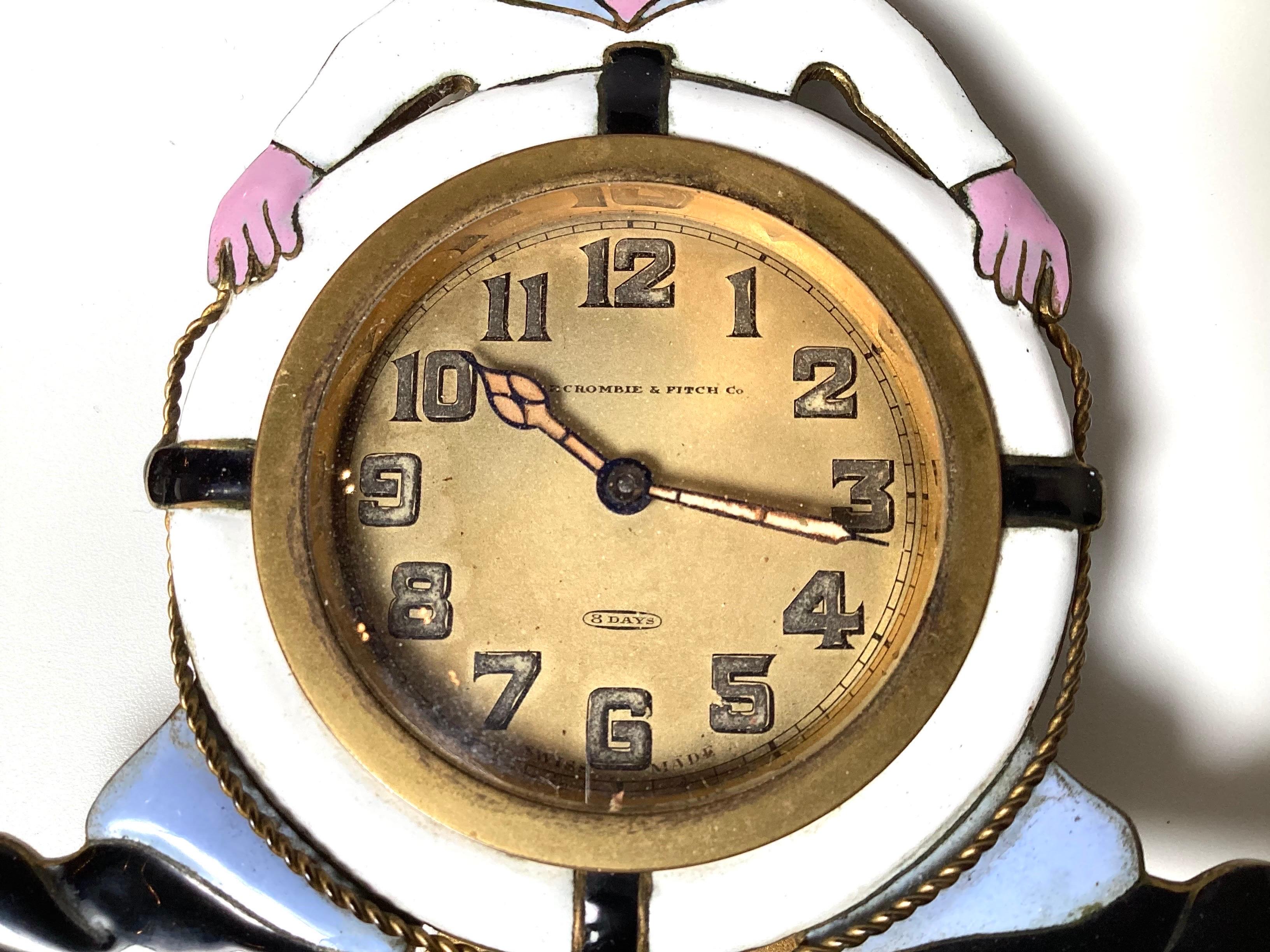 Rare Abercrombie and Fitch Enameled Sailor Motif Working Table Clock, 1920's 2