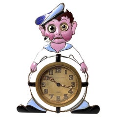 Rare Abercrombie and Fitch Enameled Sailor Motif Working Table Clock, 1920's