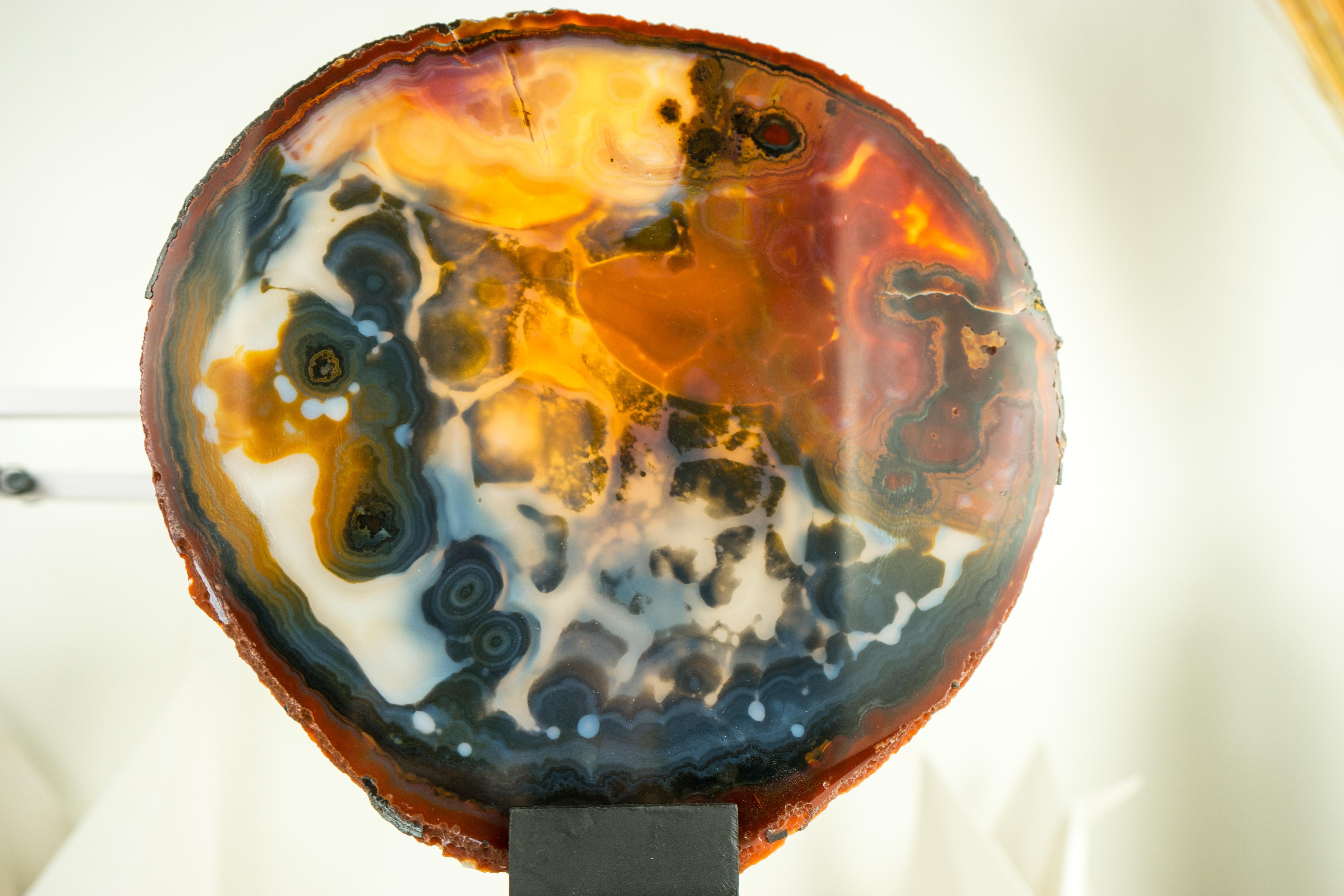 Rare Abstract Agate Slice, a Colorful, All-Natural Yellow, Red and Black Agate  For Sale 4